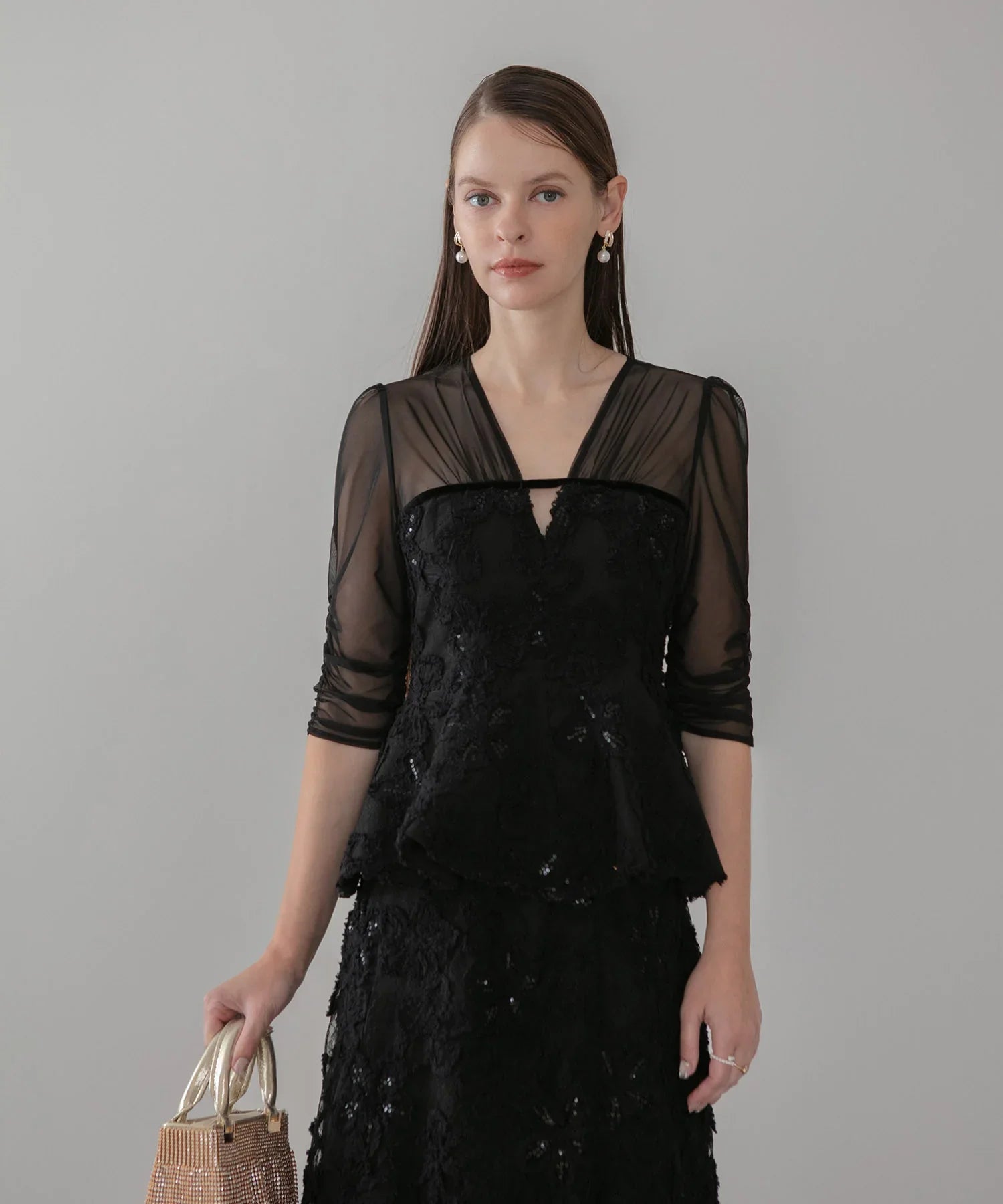 【LEJA LUXE】フラワーレースペプラムセットアップドレス