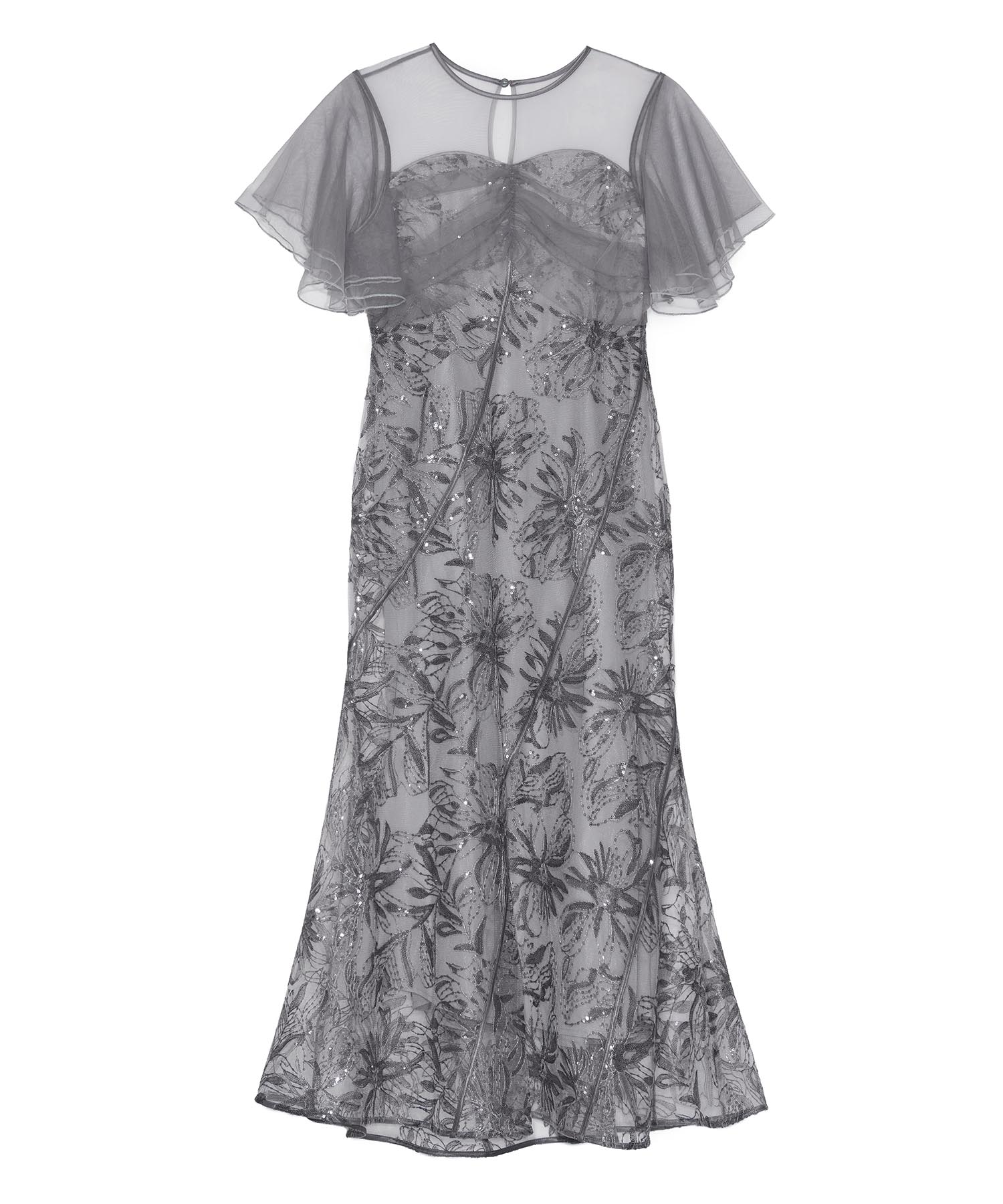 【予約販売】フラワースパンコールチュールフレアスリーブマーメイドワンピースドレス