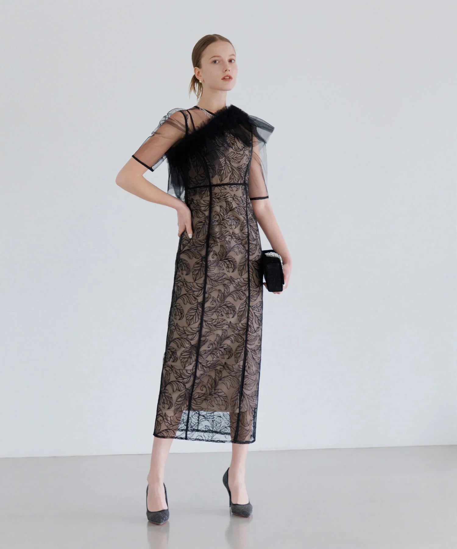 【当日発送】3WAYフラワーチュールアシンメトリーIラインワンピースドレス