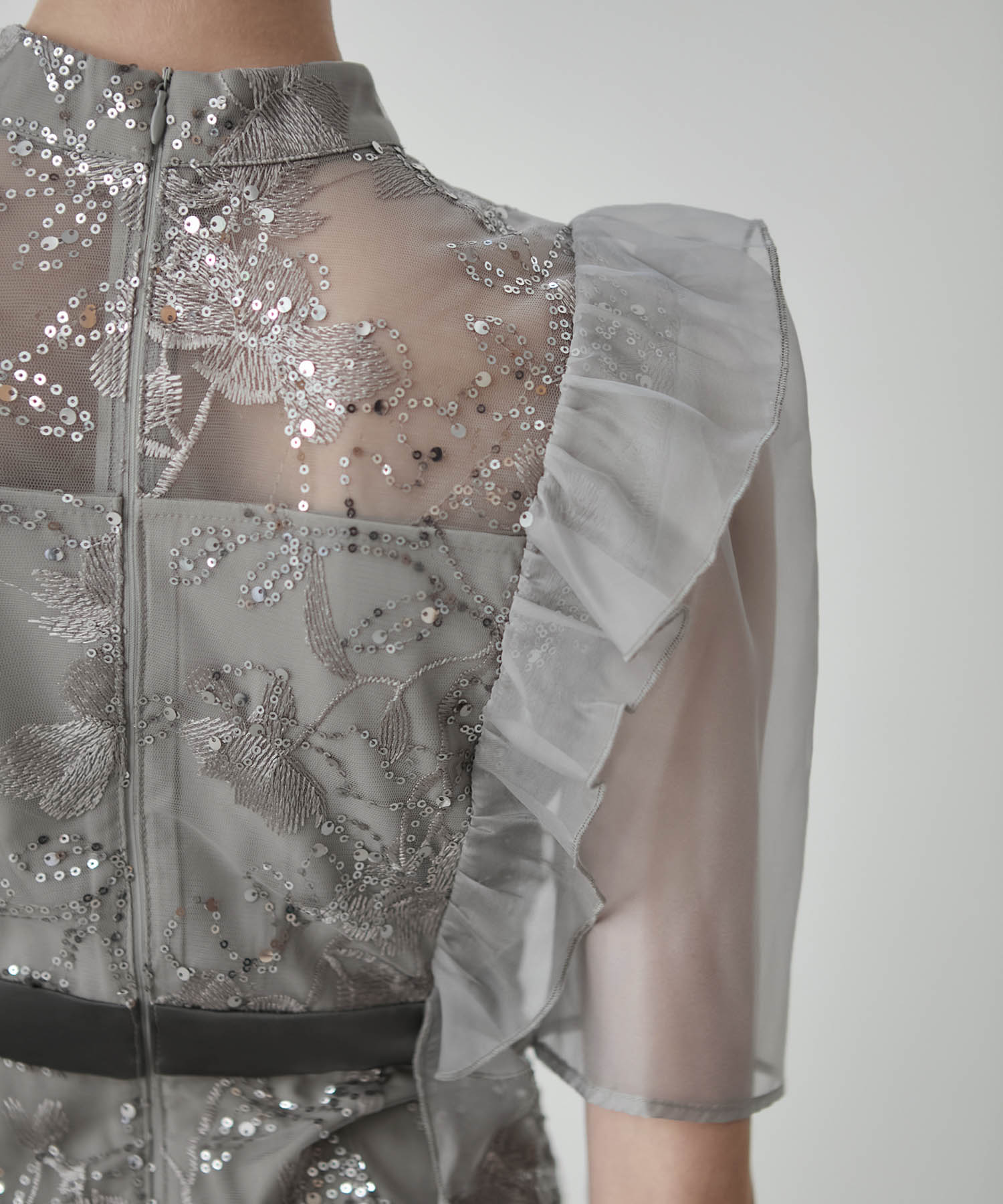 【当日発送】フラワースパンコールシアーフリルIラインワンピースドレス