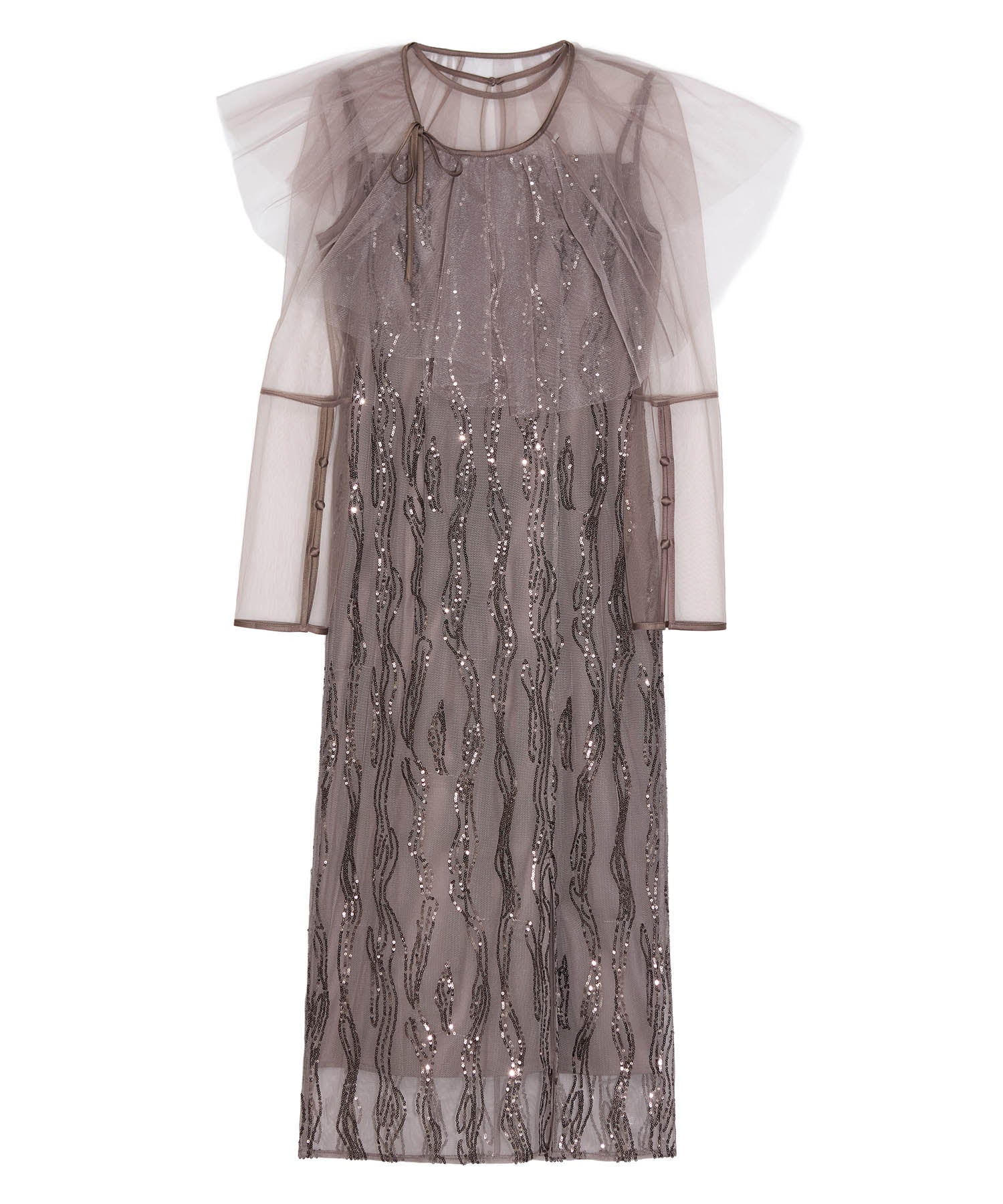 【当日発送】シアーケープスパンコールIラインワンピースドレス