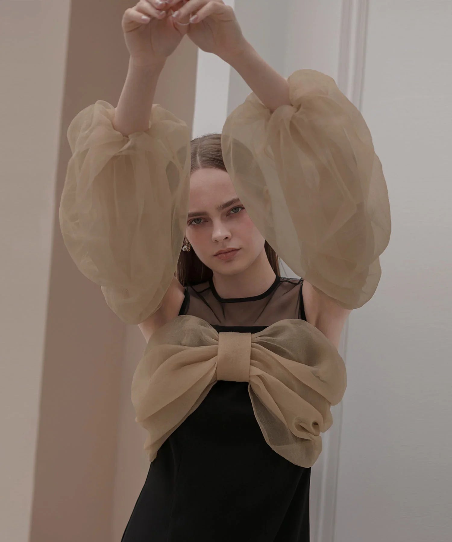 【当日発送】フロントリボンチュールIラインワンピースドレス