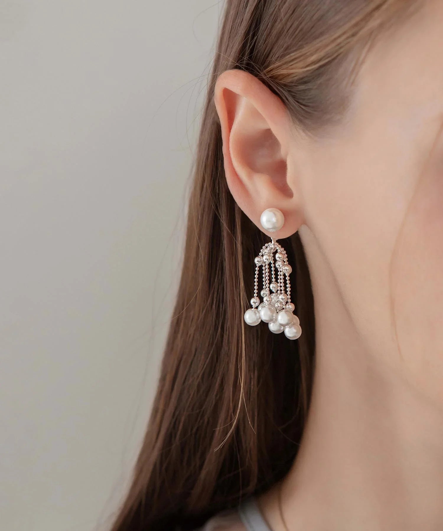 【当日発送】シルバーボールチェーンパールドロップピアス