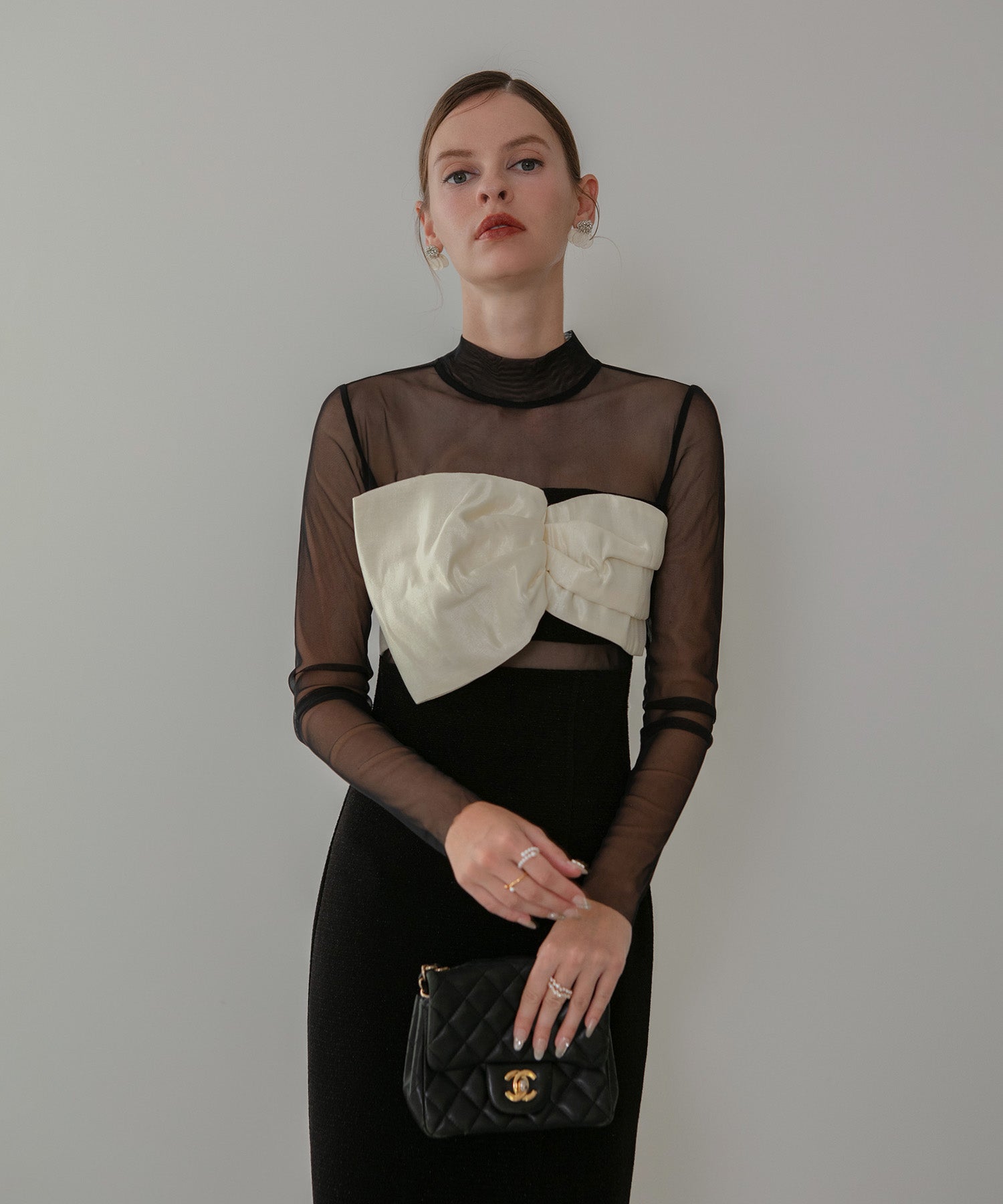 【LEJA LUXE】フロントツイストデザインシアースリットIラインドレス