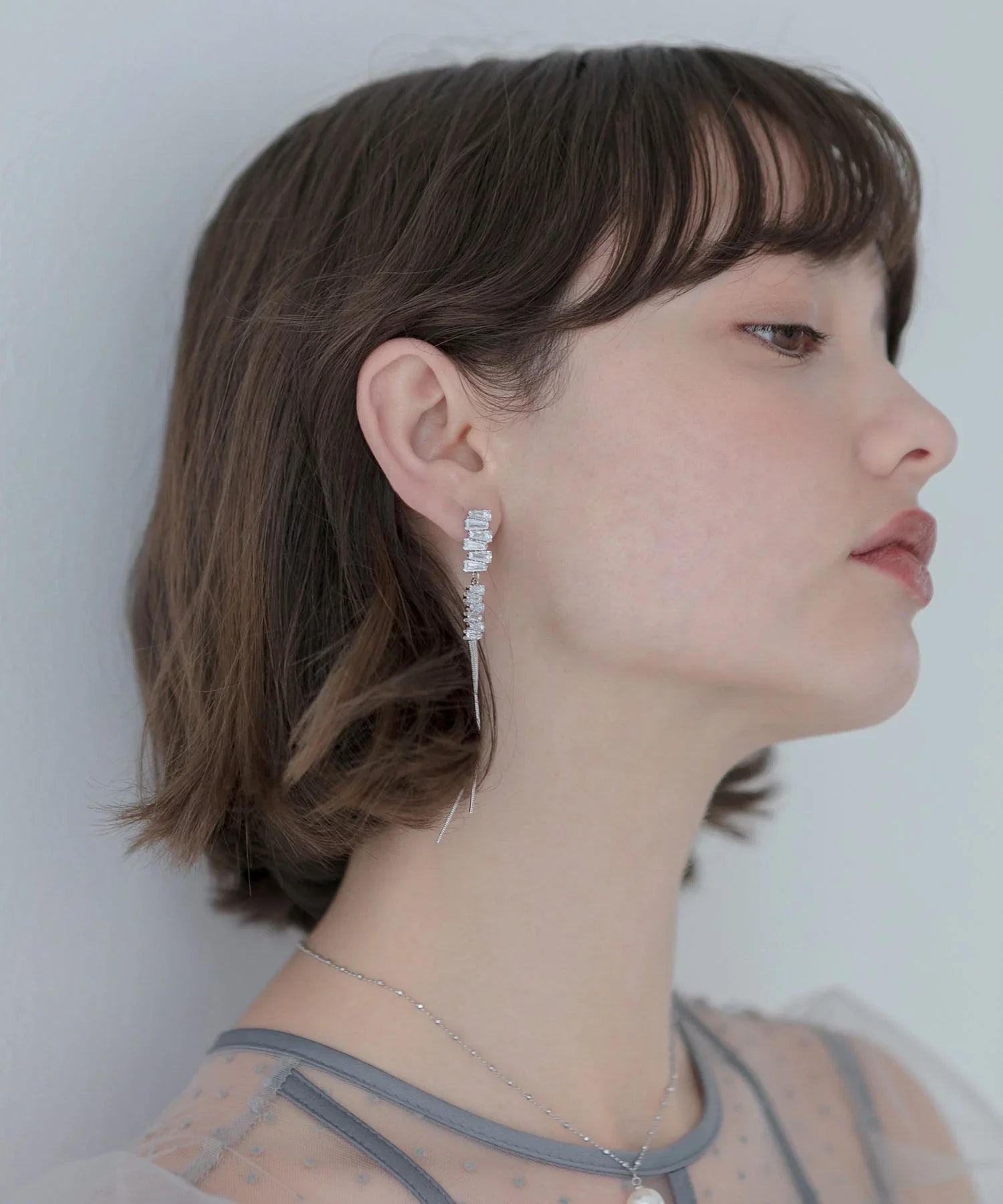 【当日発送】ビジューロングチェーンピアス