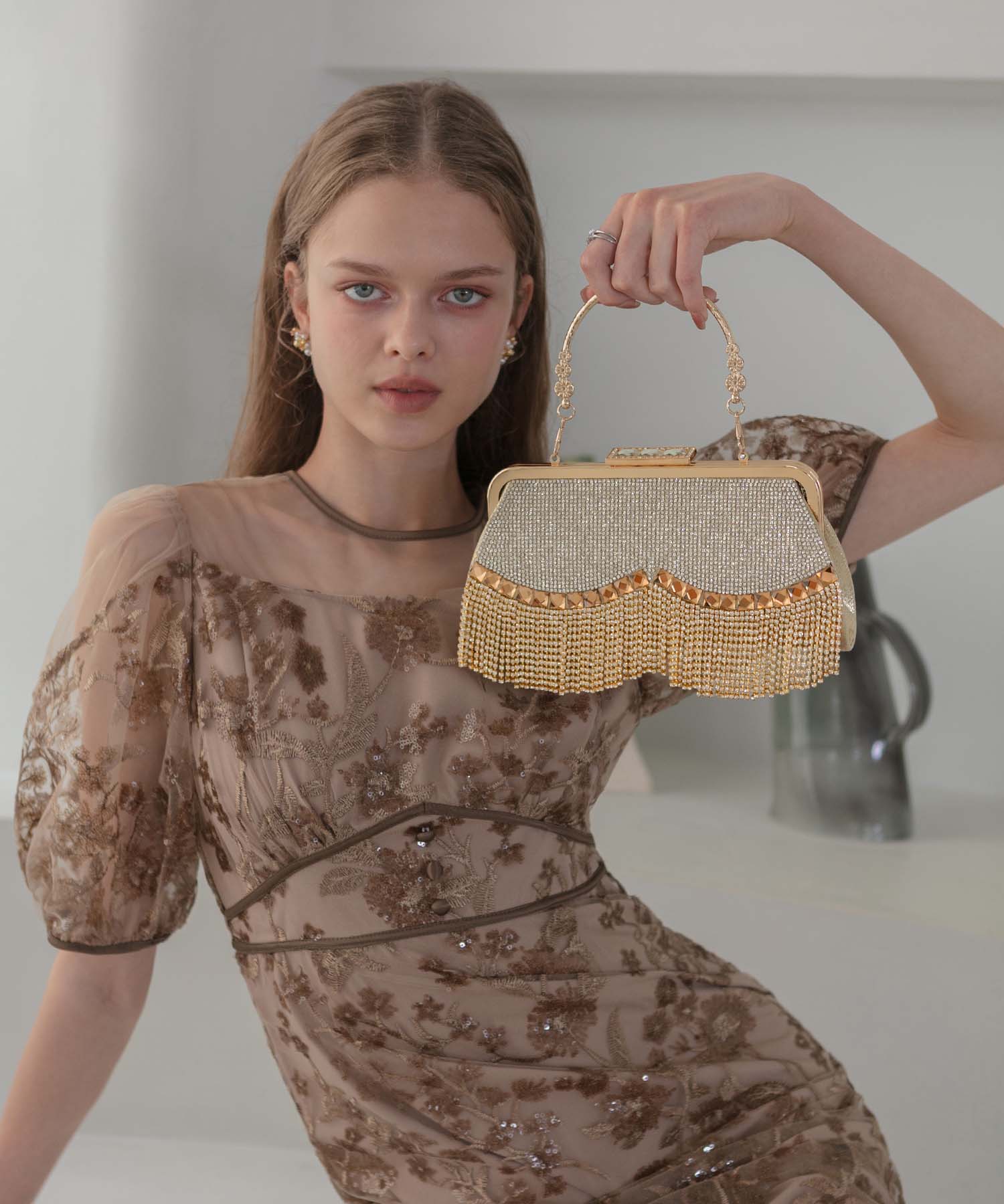 【当日発送】3WAYビジューフリンジバッグ