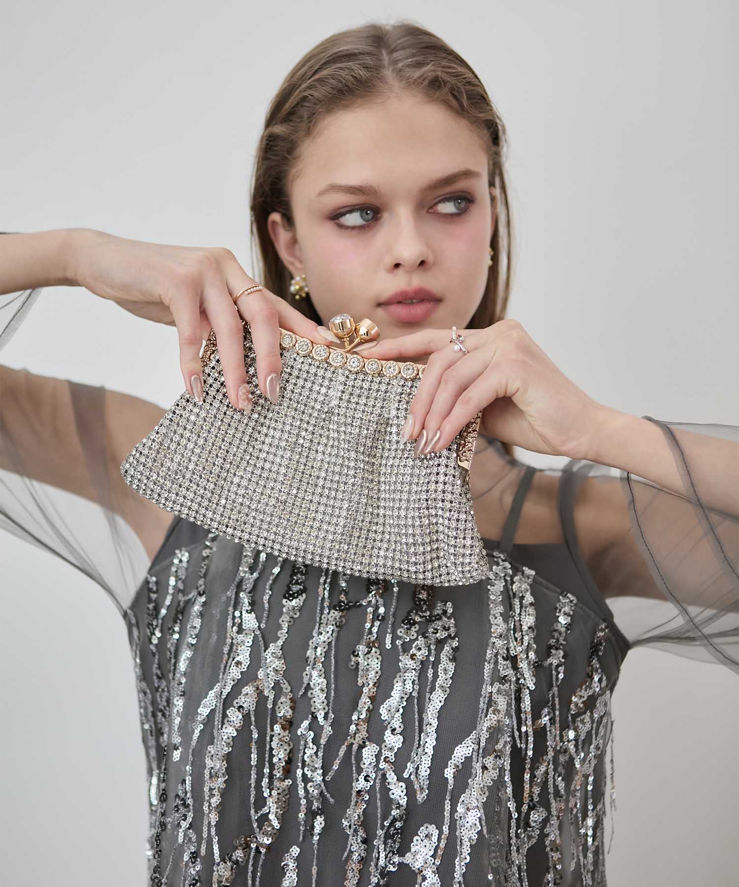 【当日発送】2WAYジュエルストーンビジューバッグ