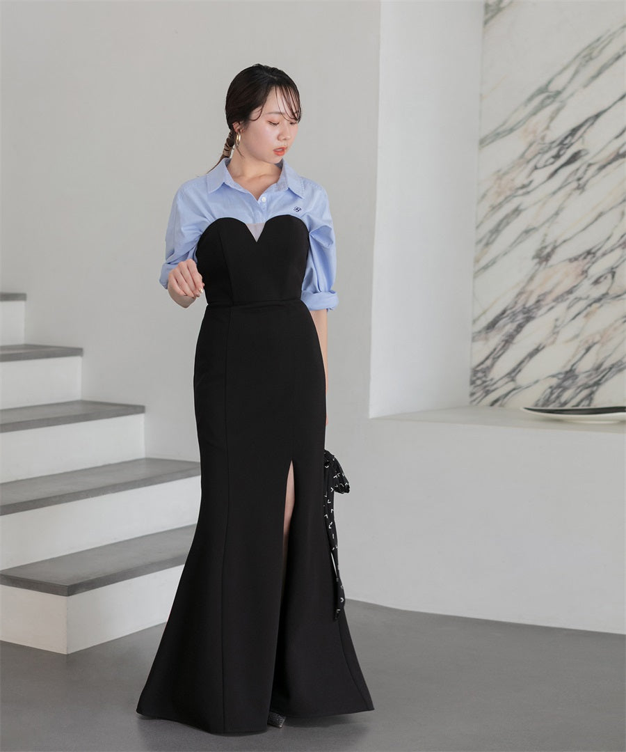 【LEJA LUXE】2WAYストーンペプラムビスチェマーメイドドレス