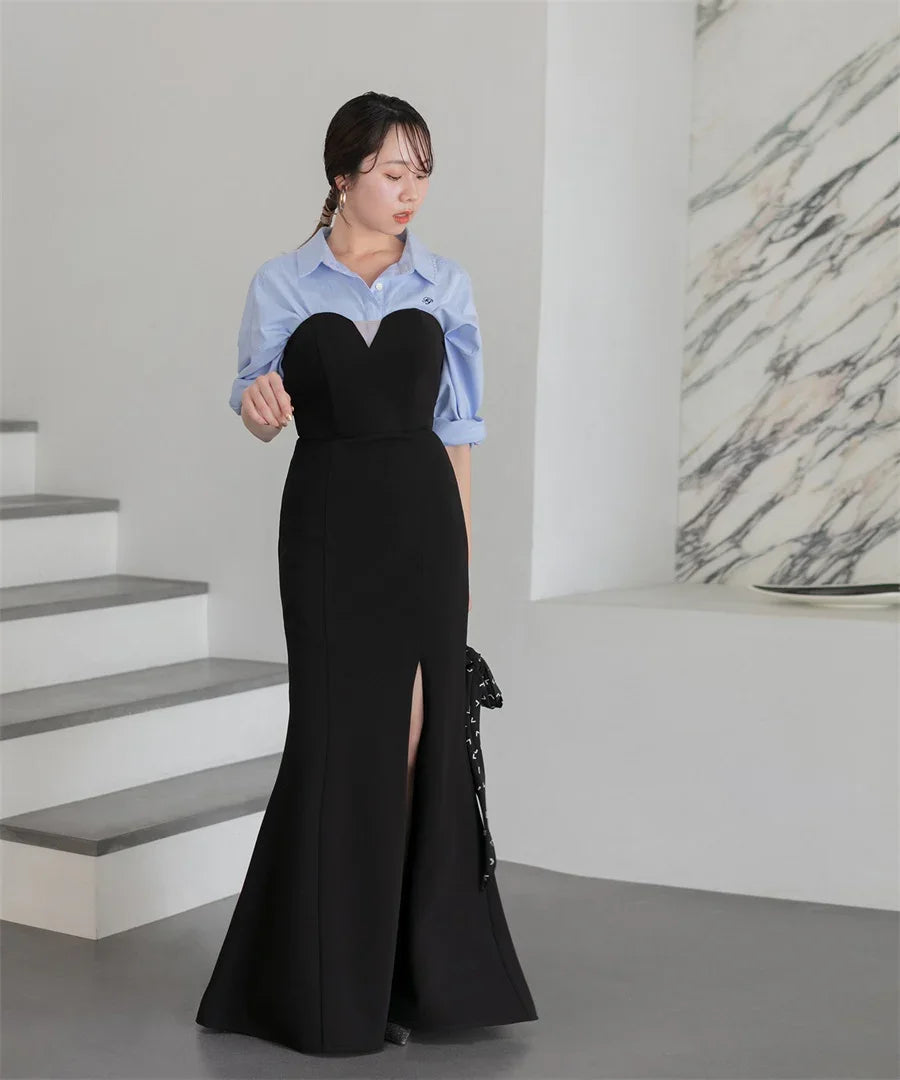 【LEJA LUXE】2WAY Stone Peplum Bustier Mermaid Dress