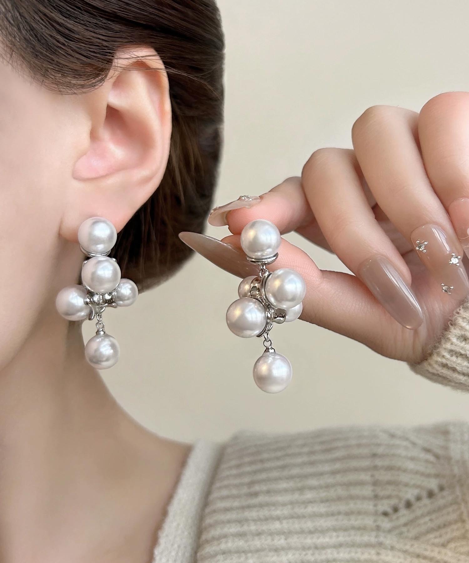 【当日発送】クラスターパールドロップピアス