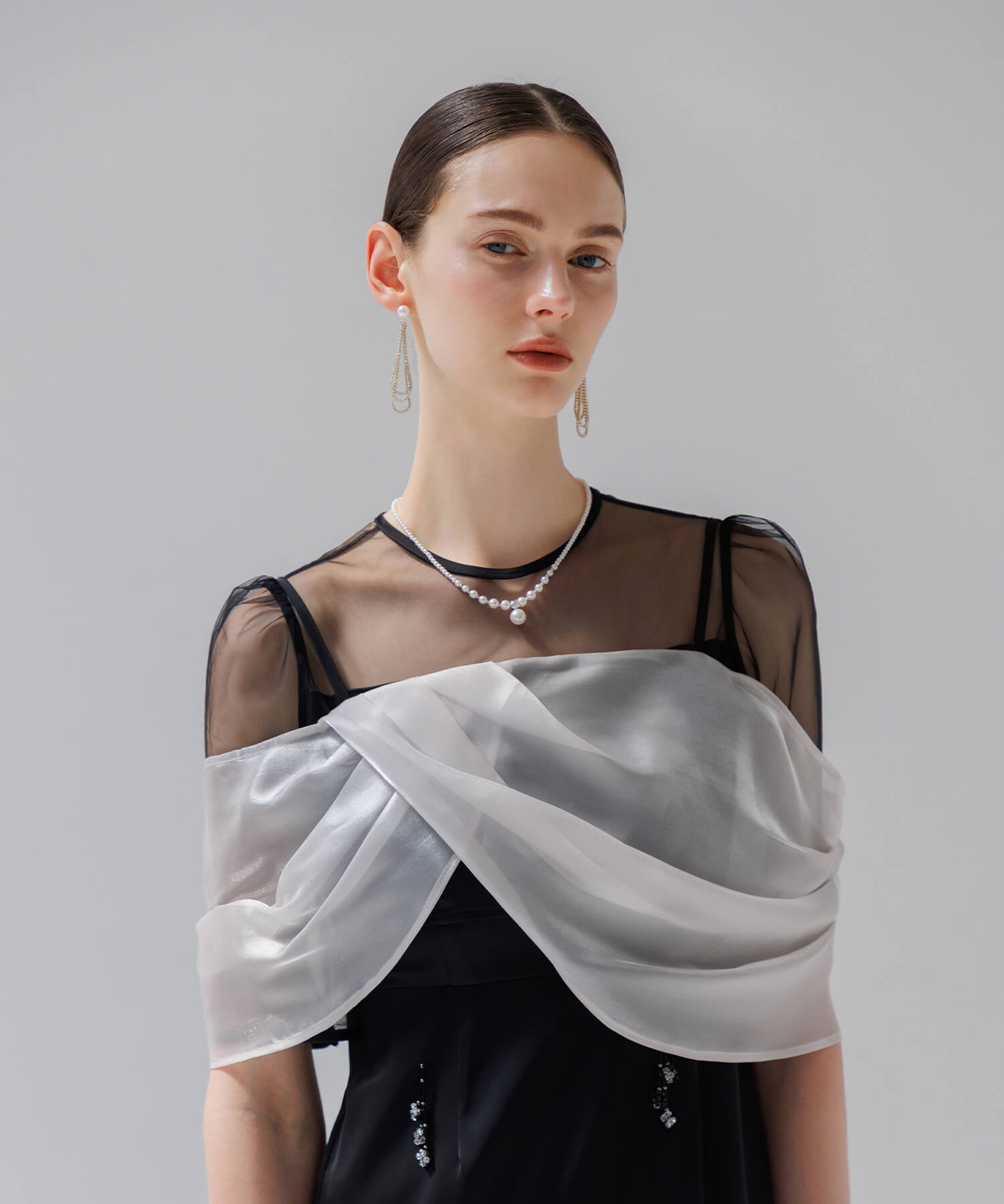 【SOLD OUT】2WAYシアーレイヤードビスチェIラインワンピースドレス