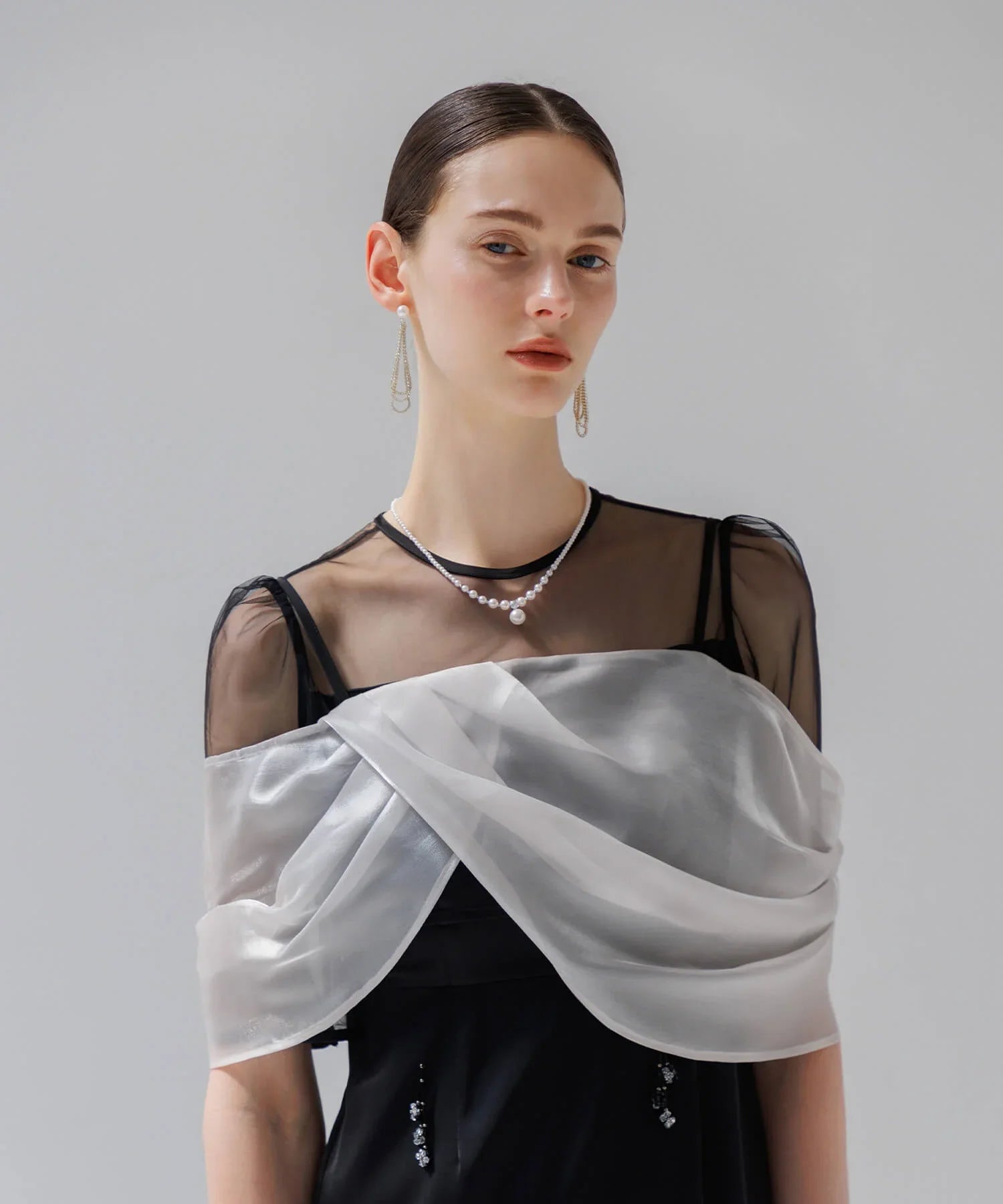 【SOLD OUT】2WAYシアーレイヤードビスチェIラインワンピースドレス