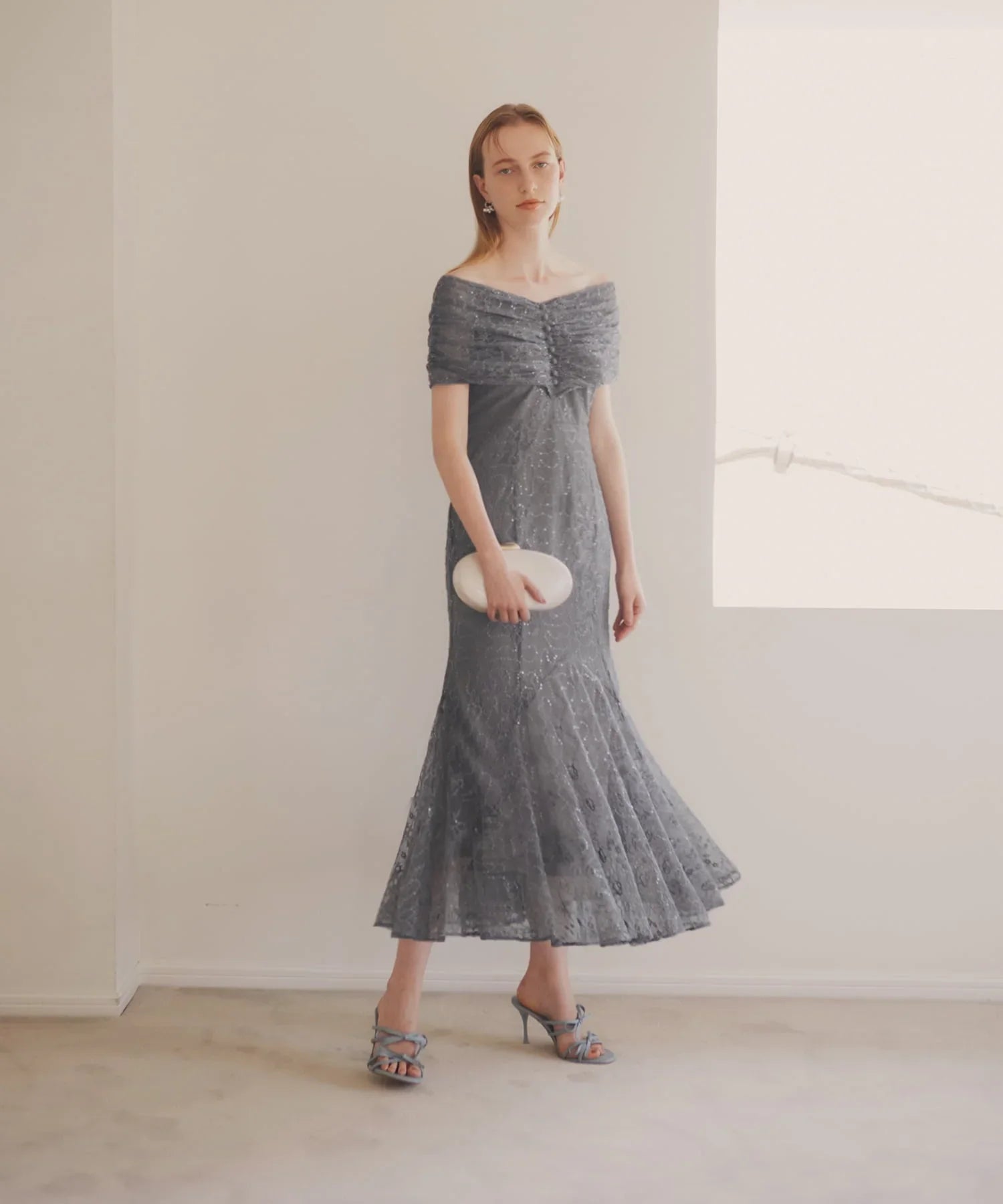 【当日発送】2WAYレース花柄オフショルダーマーメイドワンピースドレス