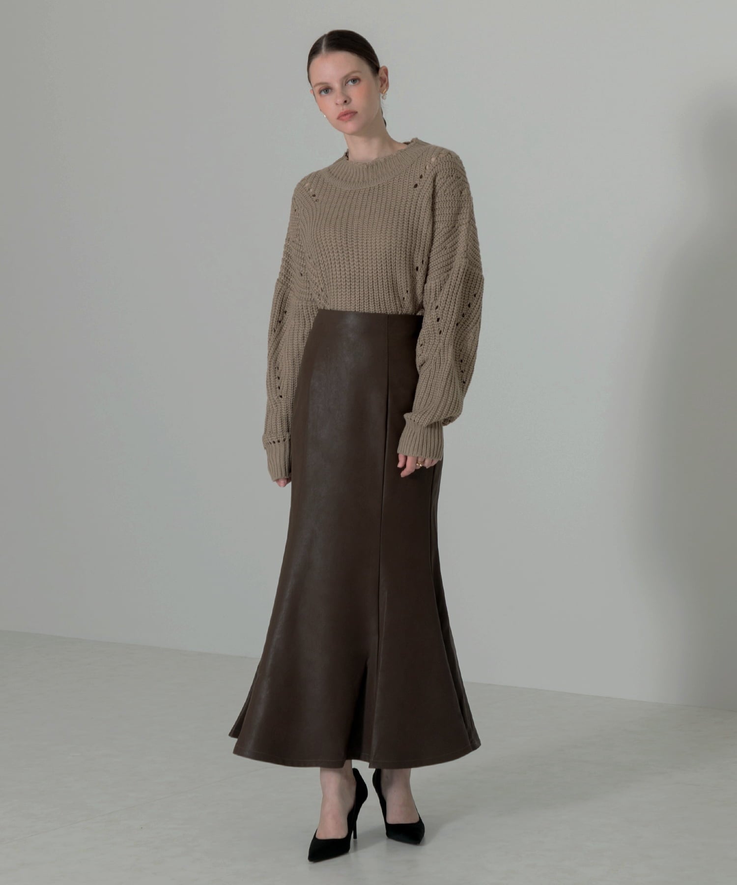 【当日発送】編みニットクルーネックトップス