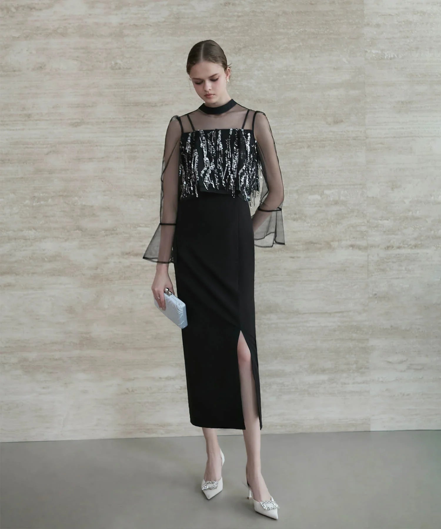 【当日発送】2WAYスパンコールビスチェチュールIラインワンピースドレス