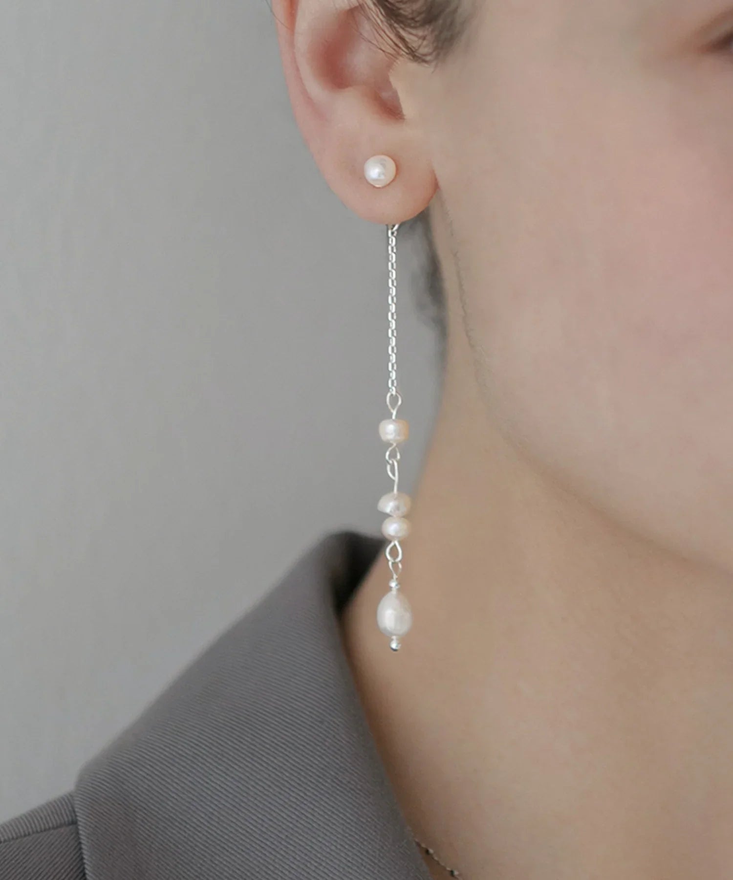 【当日発送】ナチュラルパールチェーンロングピアス