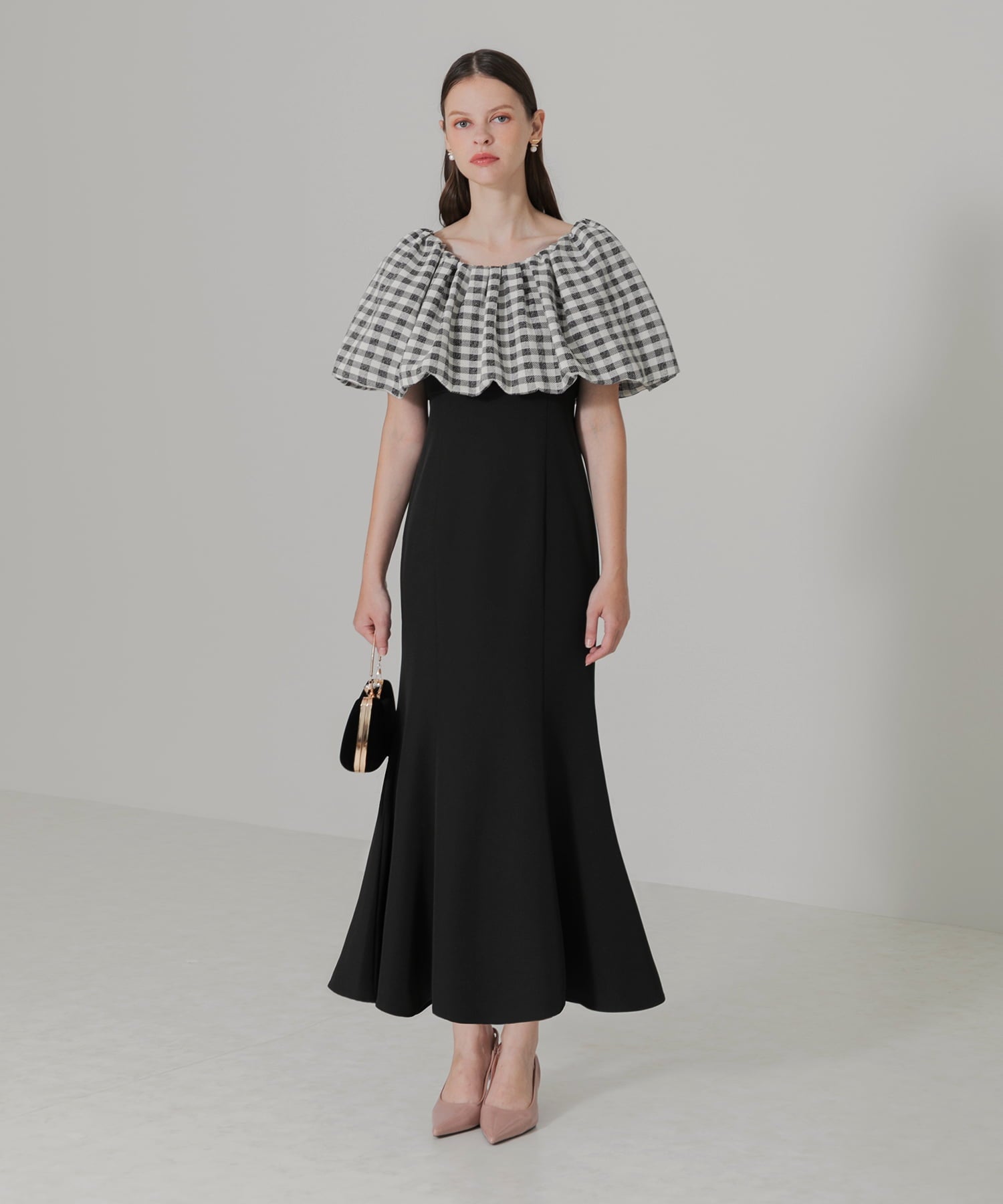 【当日発送】2WAYオフショルダーパフスリーブマーメイドワンピースドレス