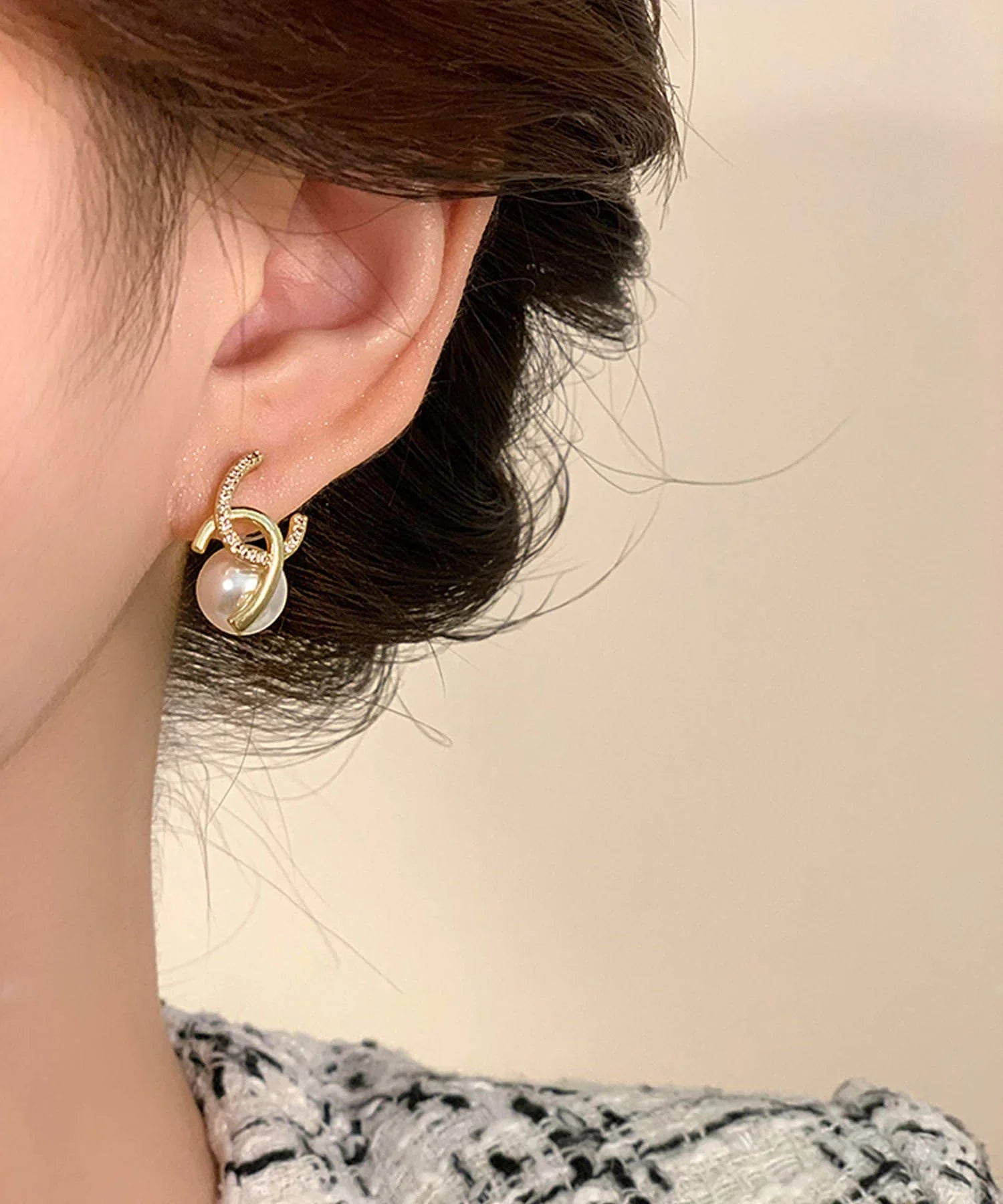 【当日発送】クロスデザインストーンパールピアス