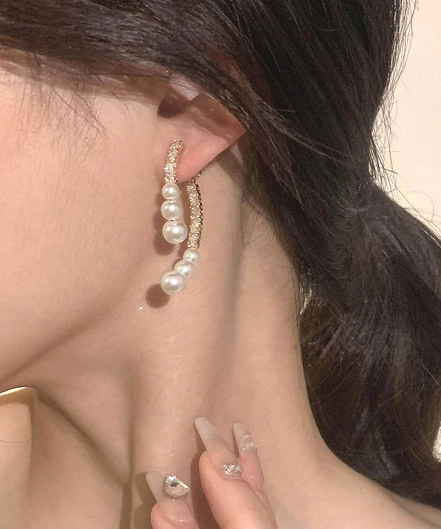 【当日発送】クリスタルビジューパールデザインニュアンスピアス