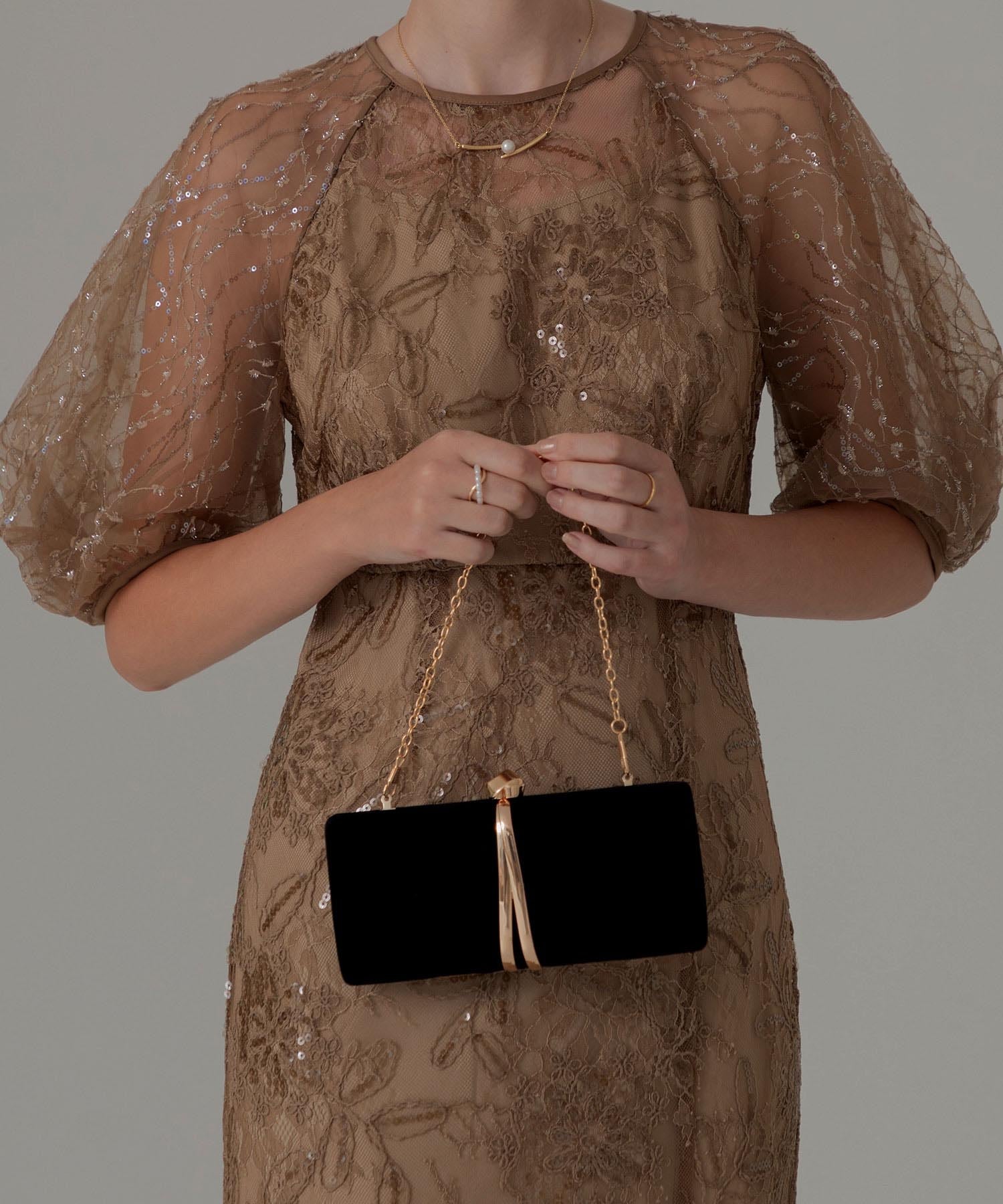 【当日発送】ブラックベロアゴールドラインバッグ