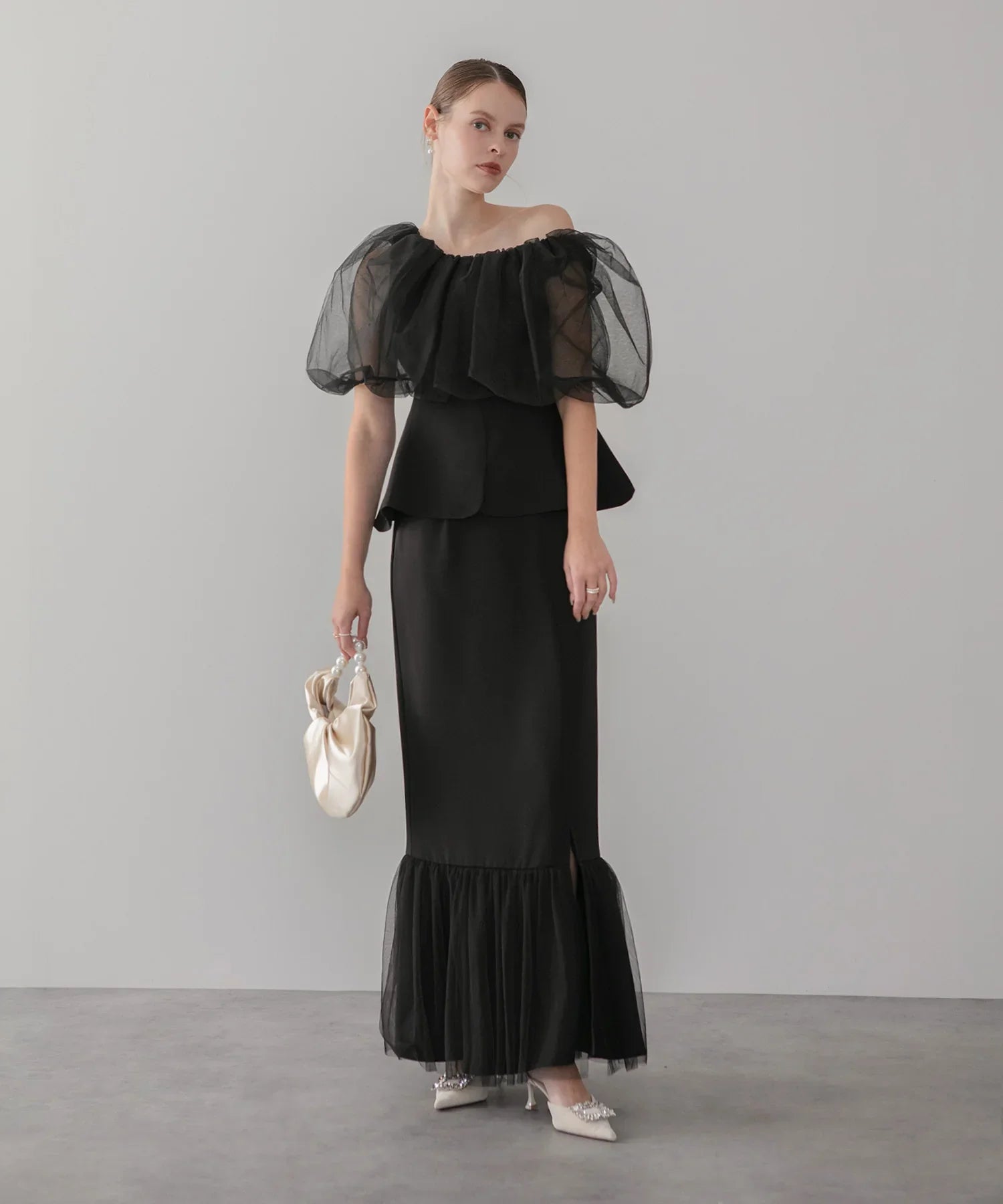 【当日発送】シアーチュールオフショルセットアップドレス