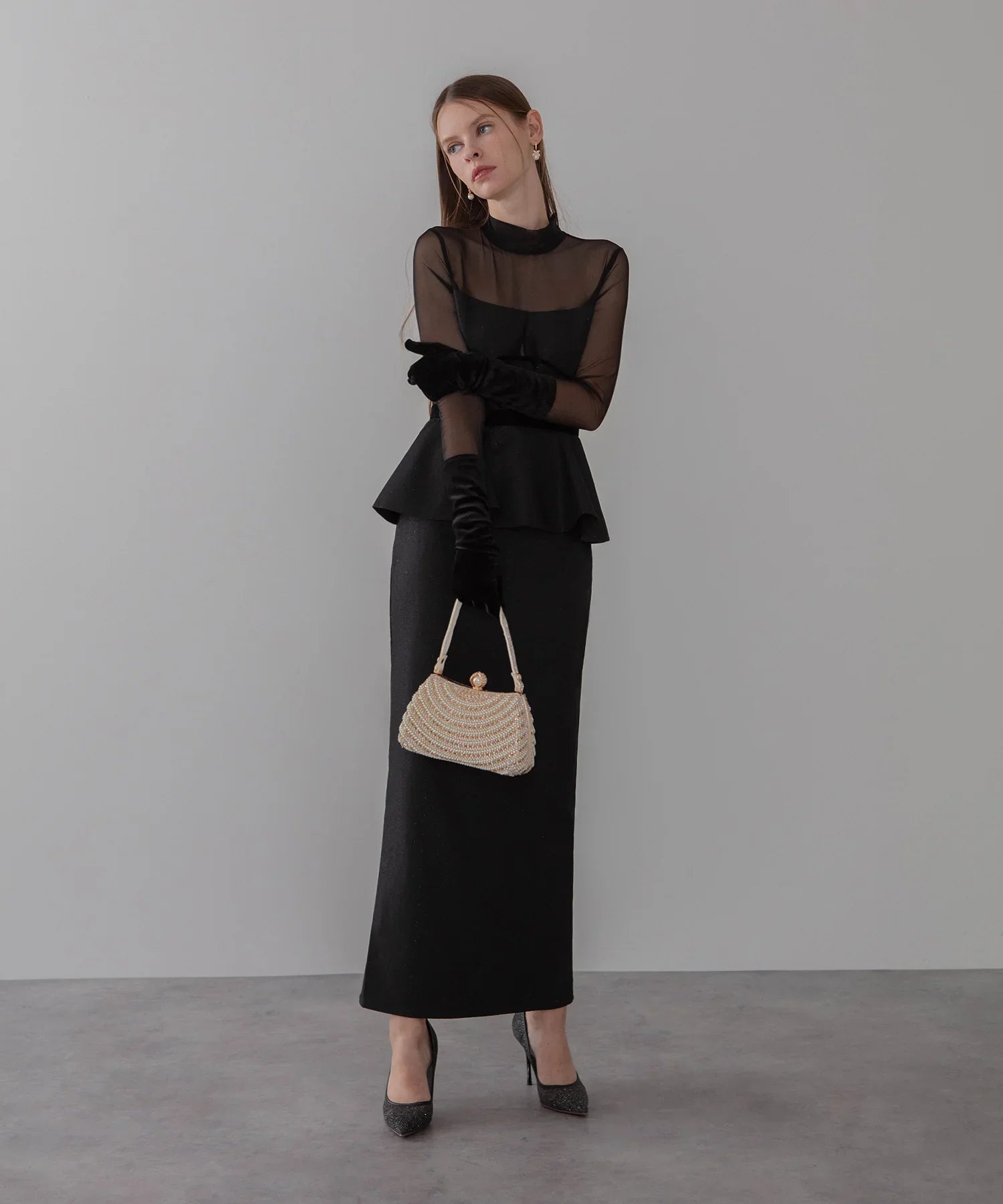 【LEJA LUXE】2WAYチュールペプラムベロアグローブIラインドレス