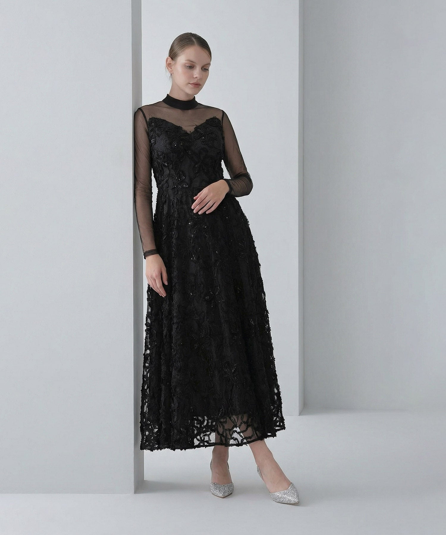 【当日発送】シアーフラワーレースレイヤードワンピース