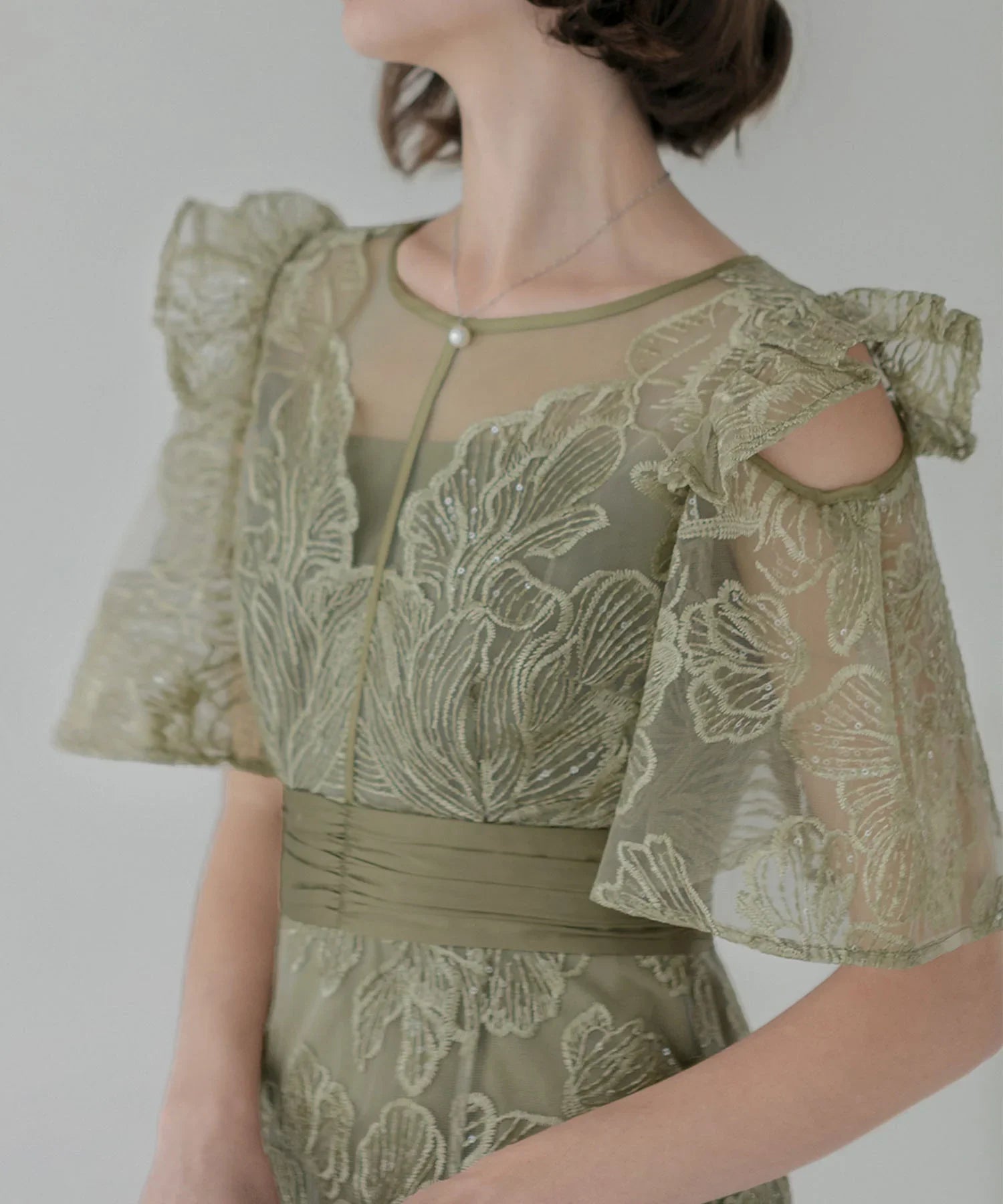 【当日発送】フラワーレースシアーフリルマーメイドワンピースドレス