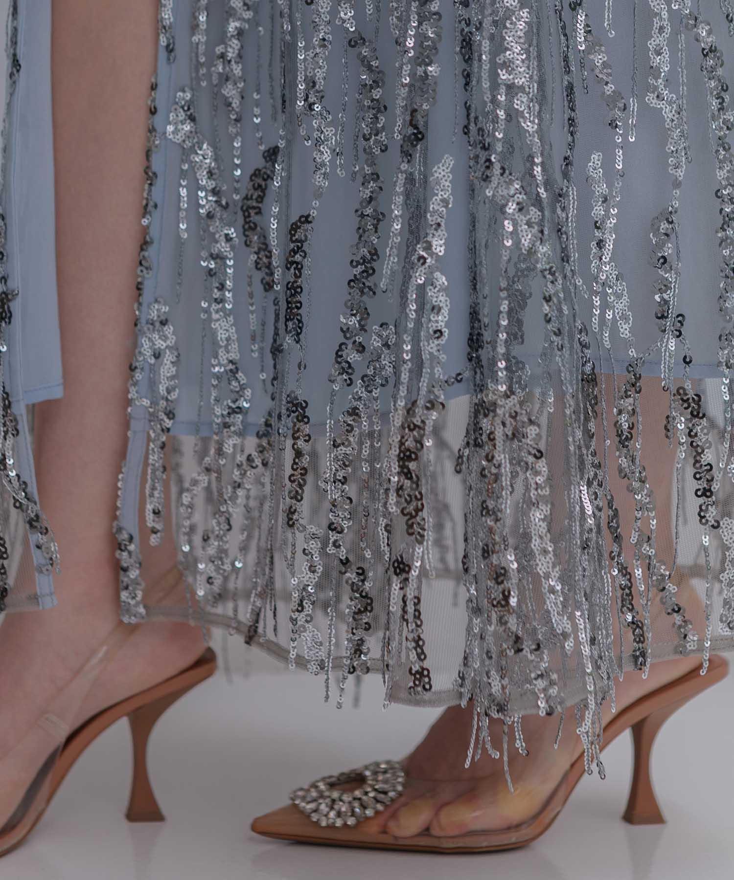 【LEJA LUXE】フリンジスパンコールIラインドレス