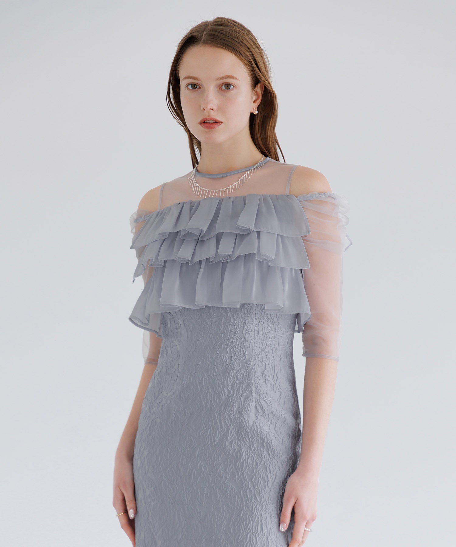 【当日発送】3WAYティアードフリルジャガードIラインワンピースドレス