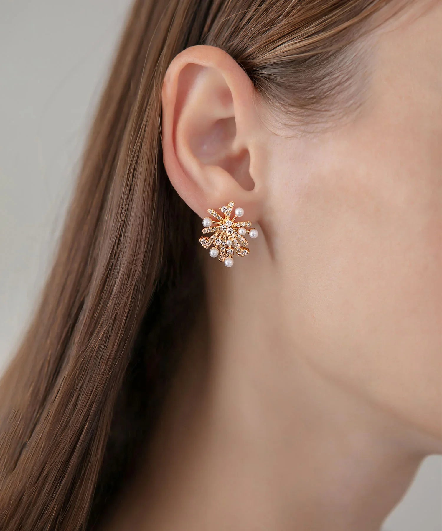 【当日発送】スノーフラワーパールビジューデザインピアス