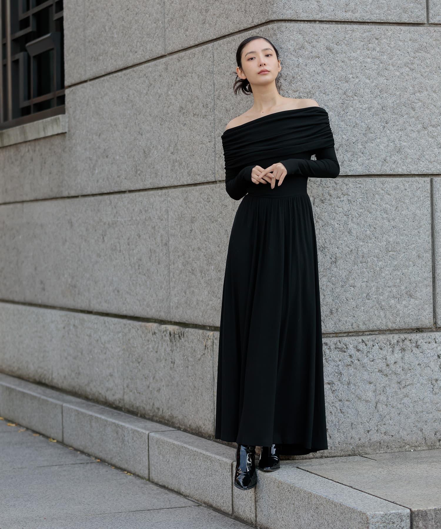 【当日発送】アームカバーオフショルダーリブニットワンピース