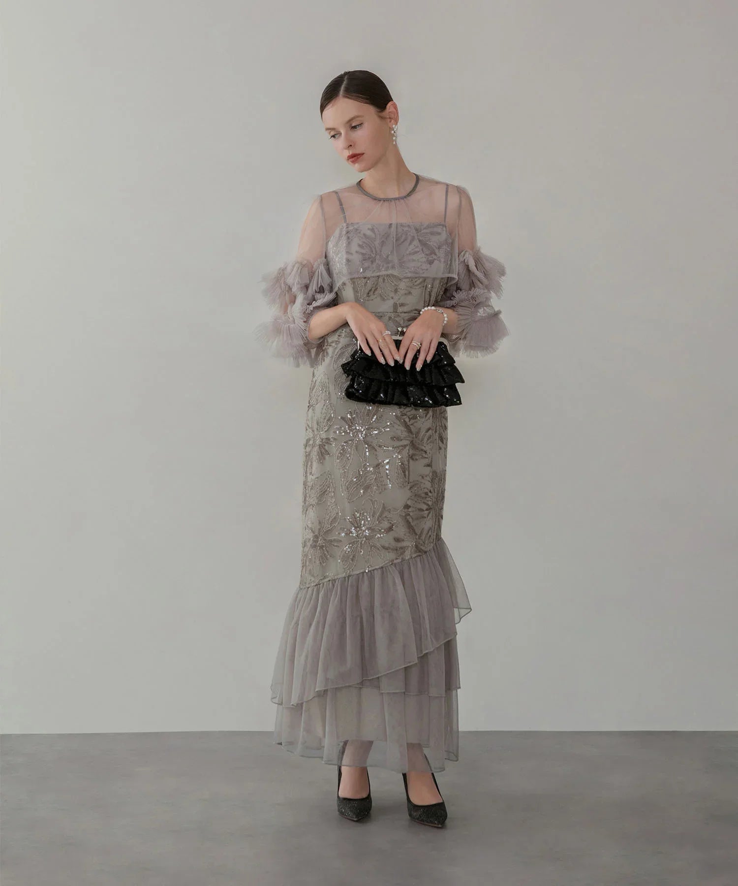 当日発送】ハイウエストチュールレースAラインドレス/パーティードレス/オケージョンドレス/お呼ばれドレス/結婚式ワンピース Leja チュールワンピース