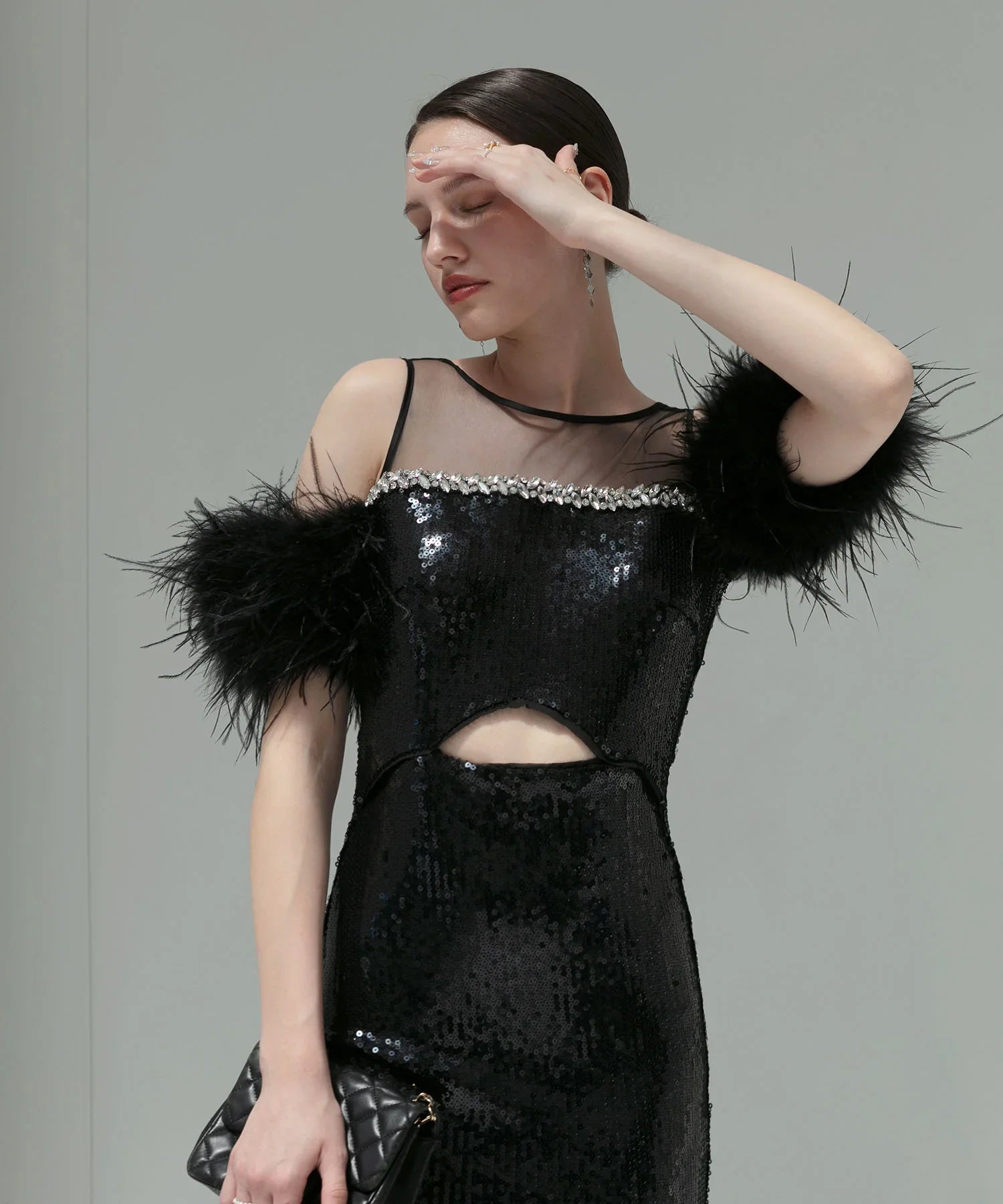 【LEJA LUXE】2WAYファースリーブスパンコールマーメイドドレス