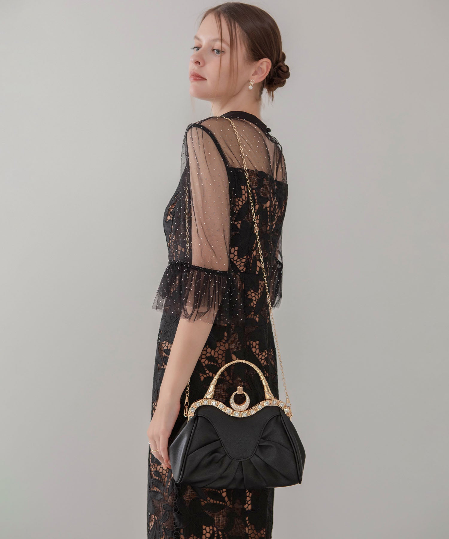 【当日発送】フェイクレザープリーツデザインビジュー2WAYショルダーバッグ