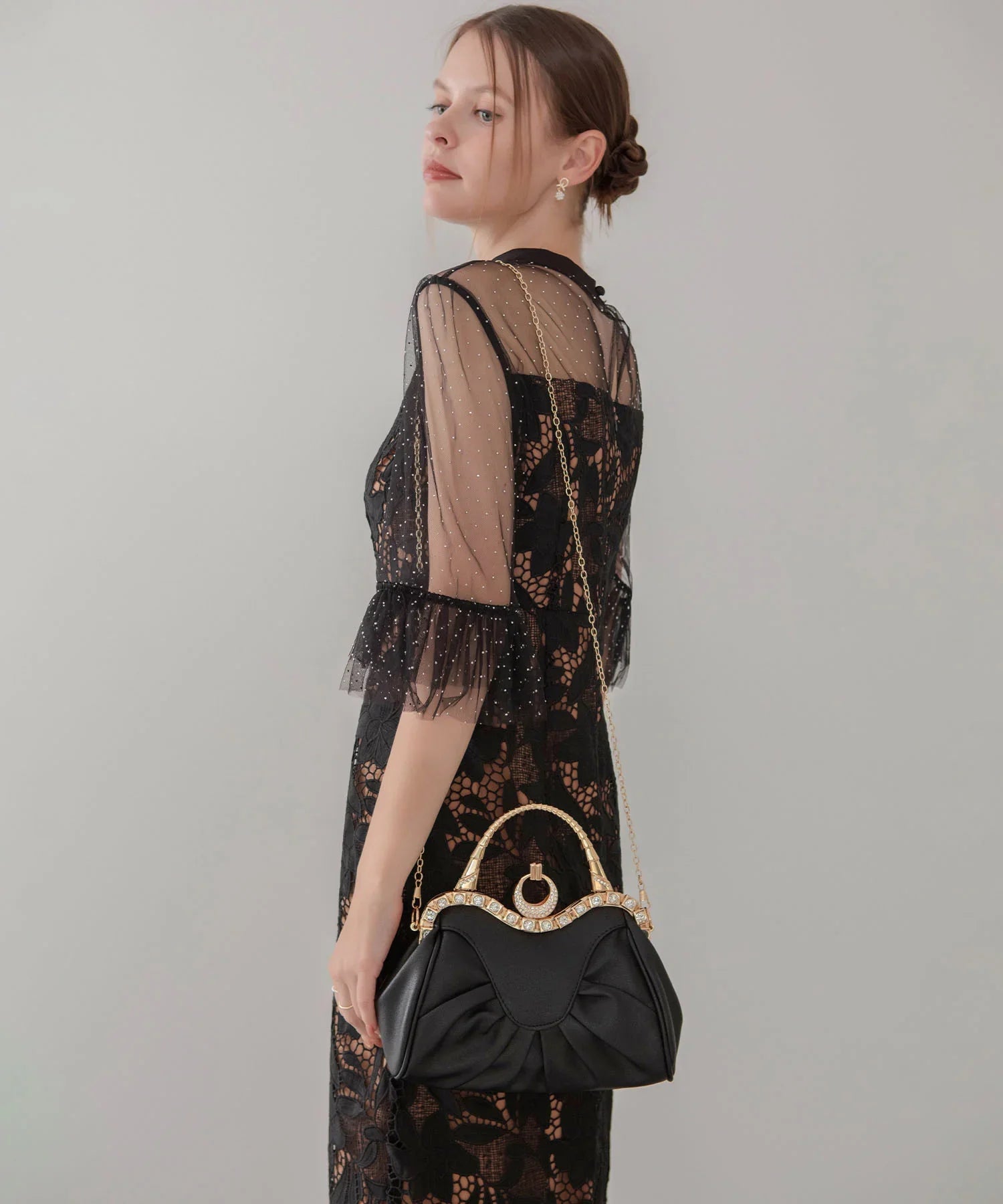 【当日発送】フェイクレザープリーツデザインビジュー2WAYショルダーバッグ