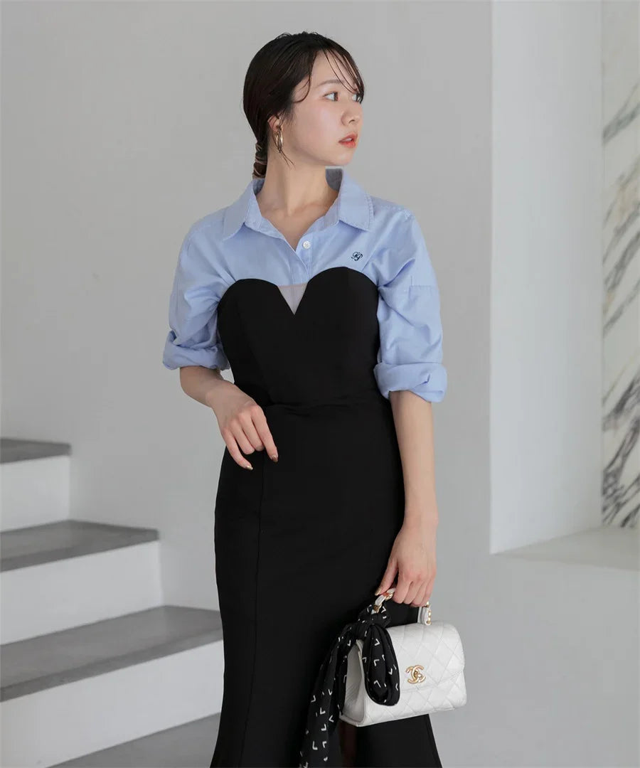 【LEJA LUXE】2WAY Stone Peplum Bustier Mermaid Dress