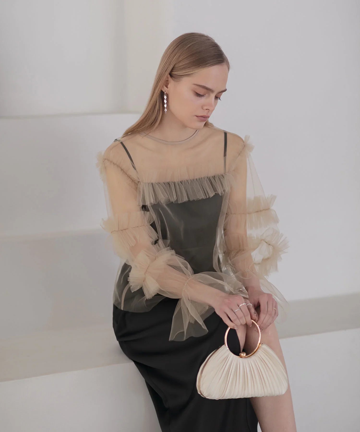 【SOLD OUT】チュールフリルペイントマーメイドワンピースドレス