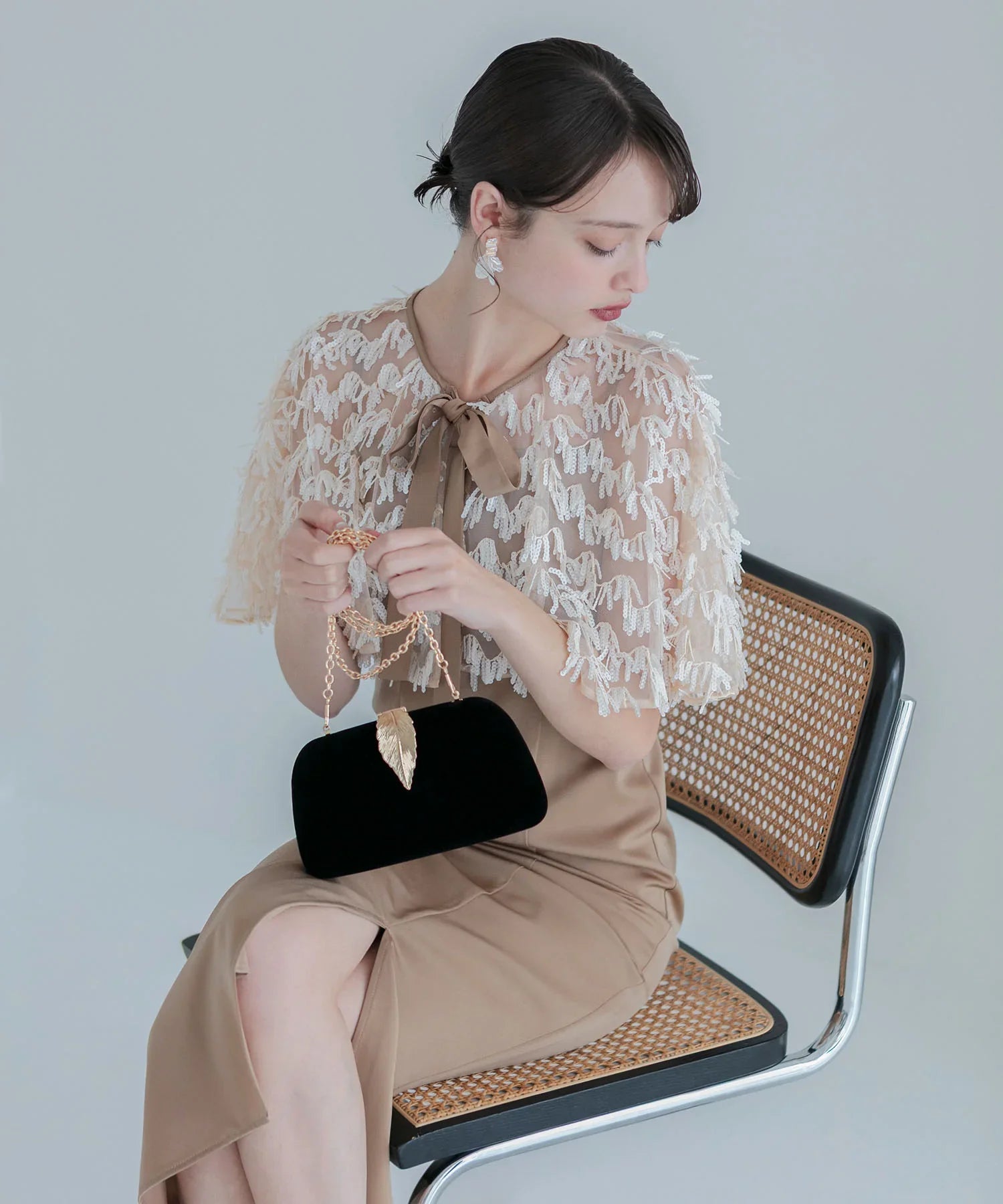 【SOLD OUT】リーフモチーフ2WAYベロアバッグ