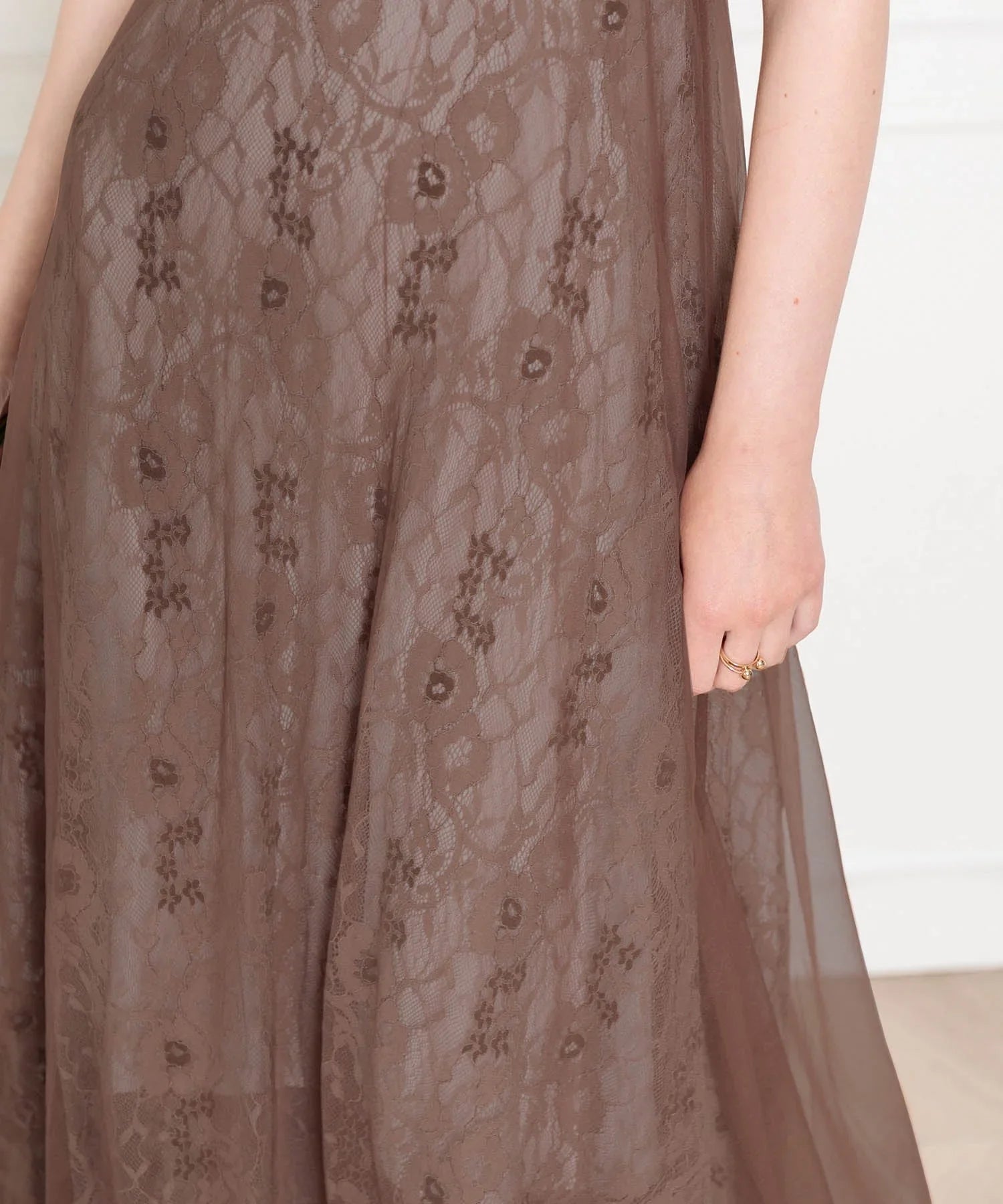 【當天出貨】高腰薄紗蕾絲A字連身裙