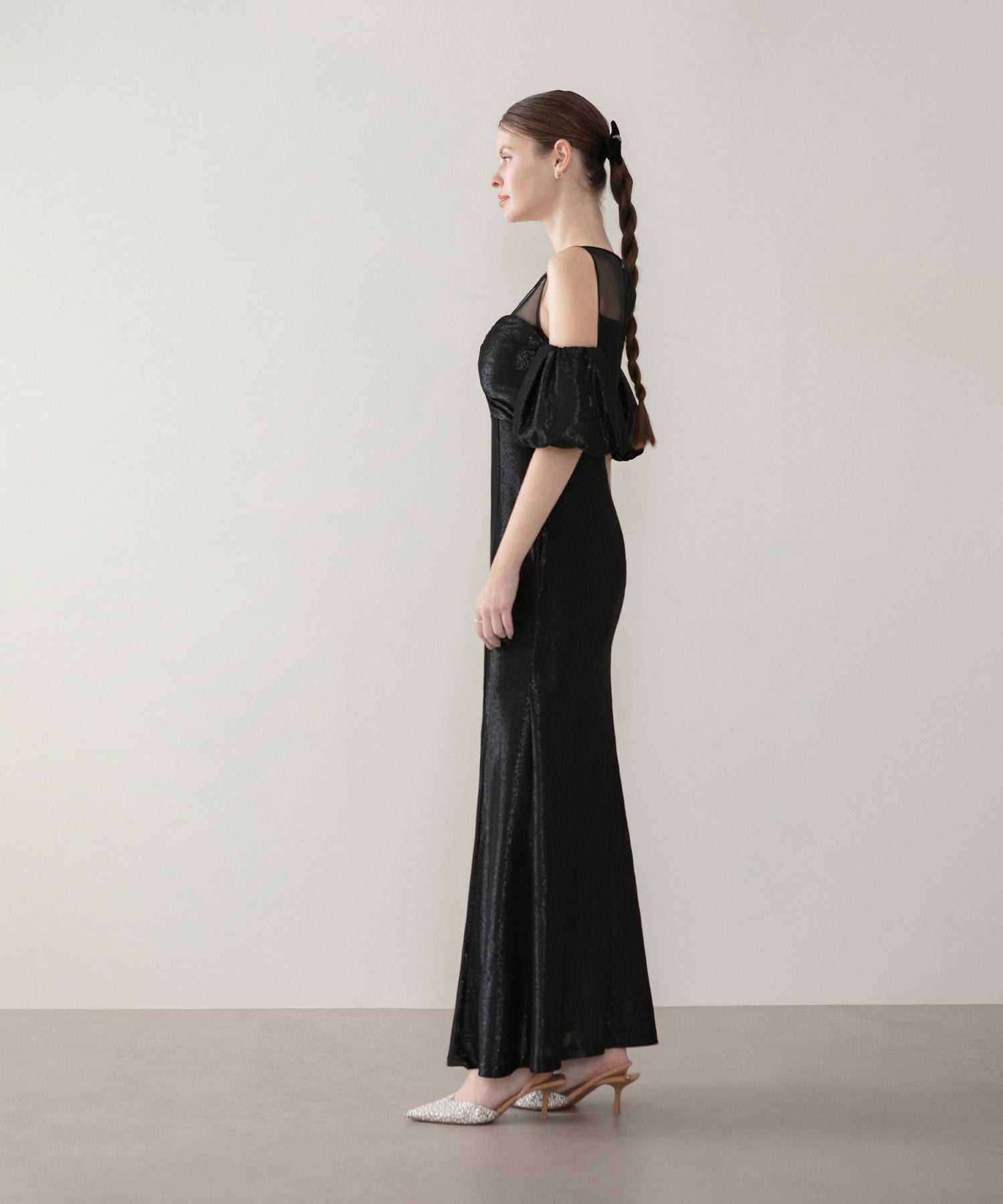 【LEJA LUXE】ラメシャイニーシアーデコルテマーメイドドレス