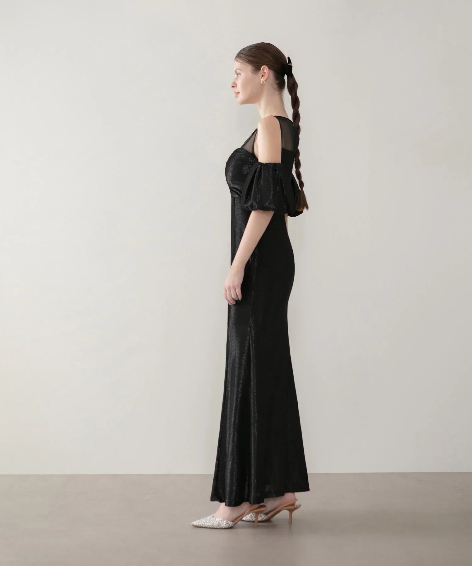 【LEJA LUXE】ラメシャイニーシアーデコルテマーメイドドレス