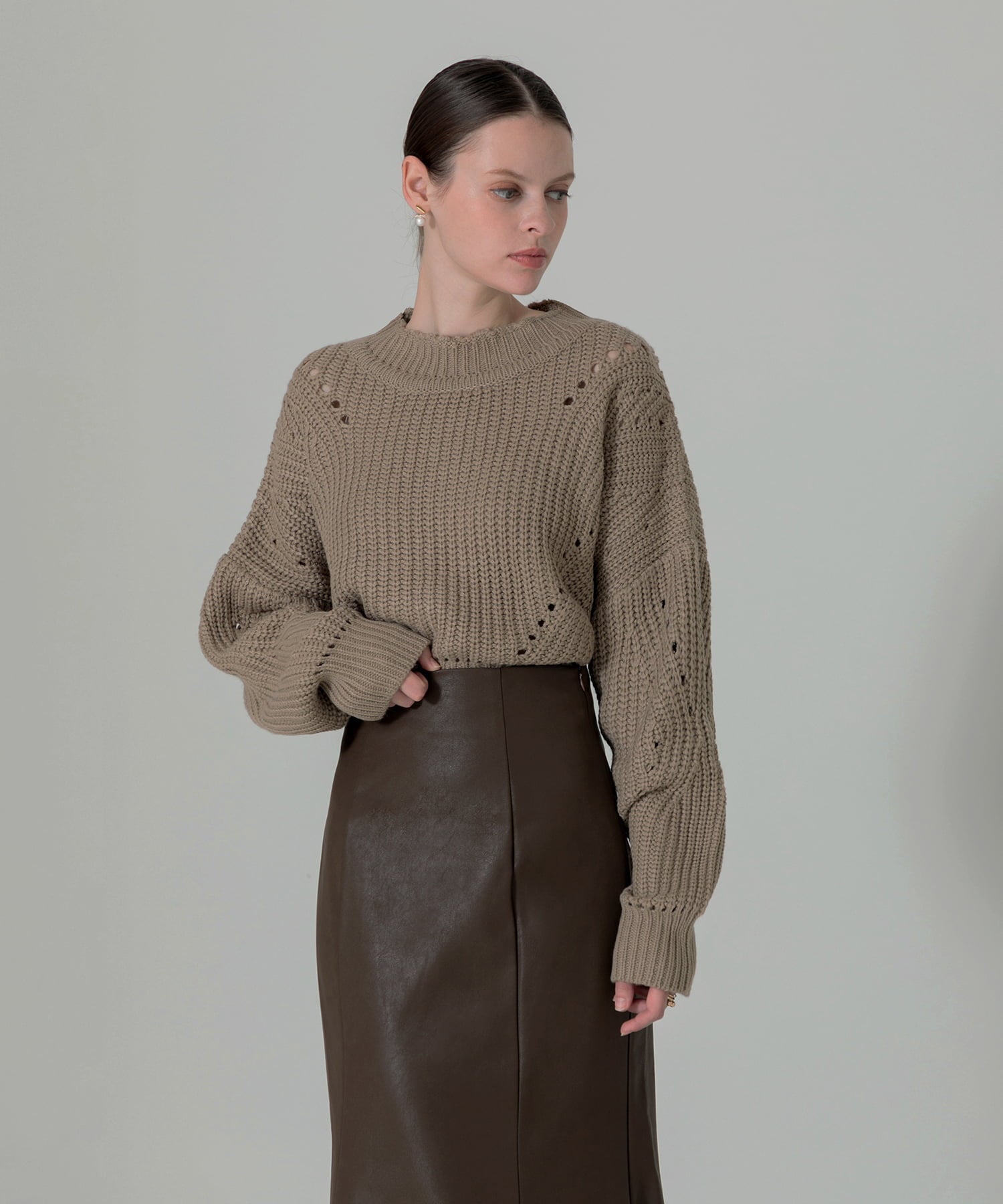 【当日発送】編みニットクルーネックトップス