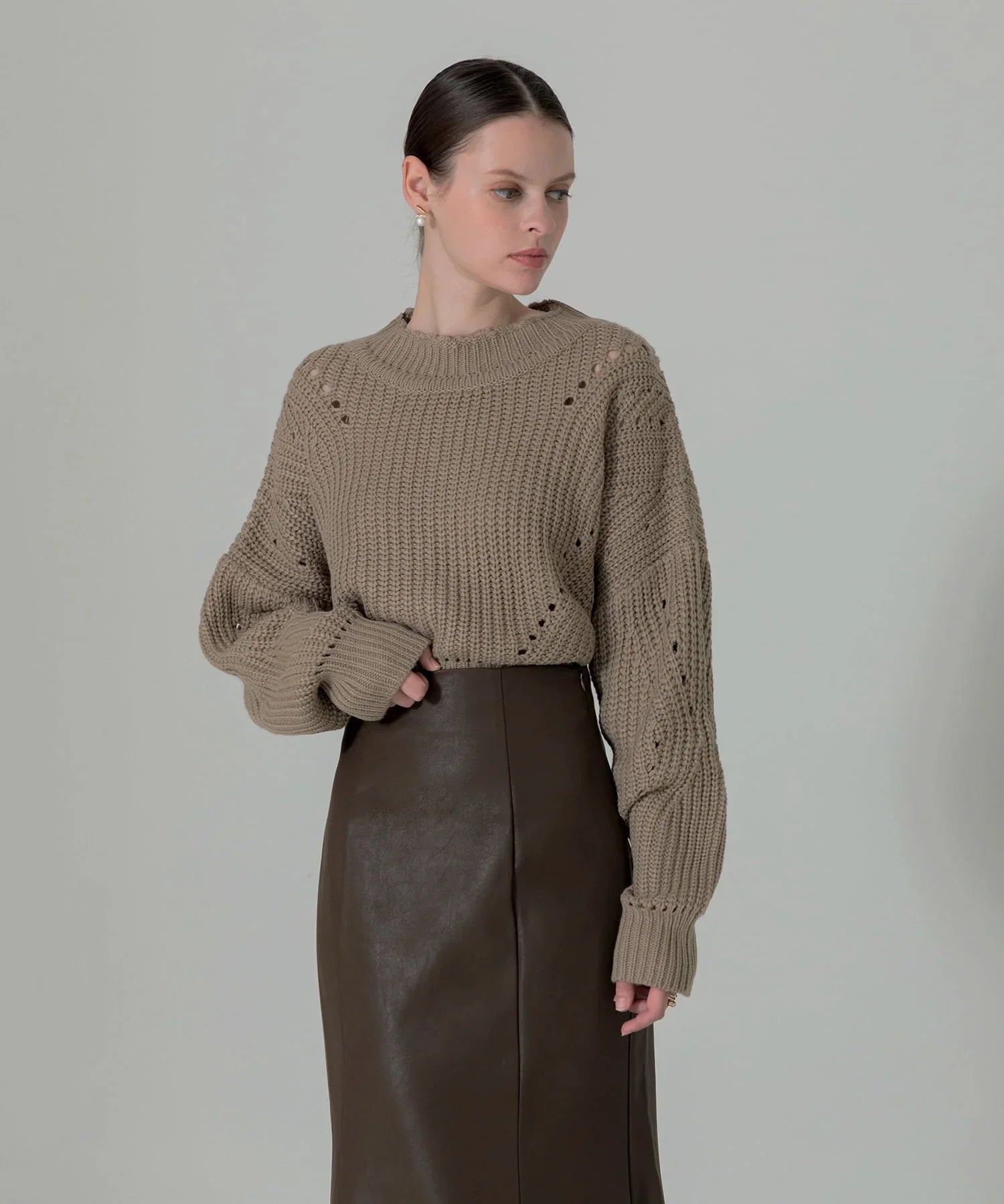 【当日発送】編みニットクルーネックトップス