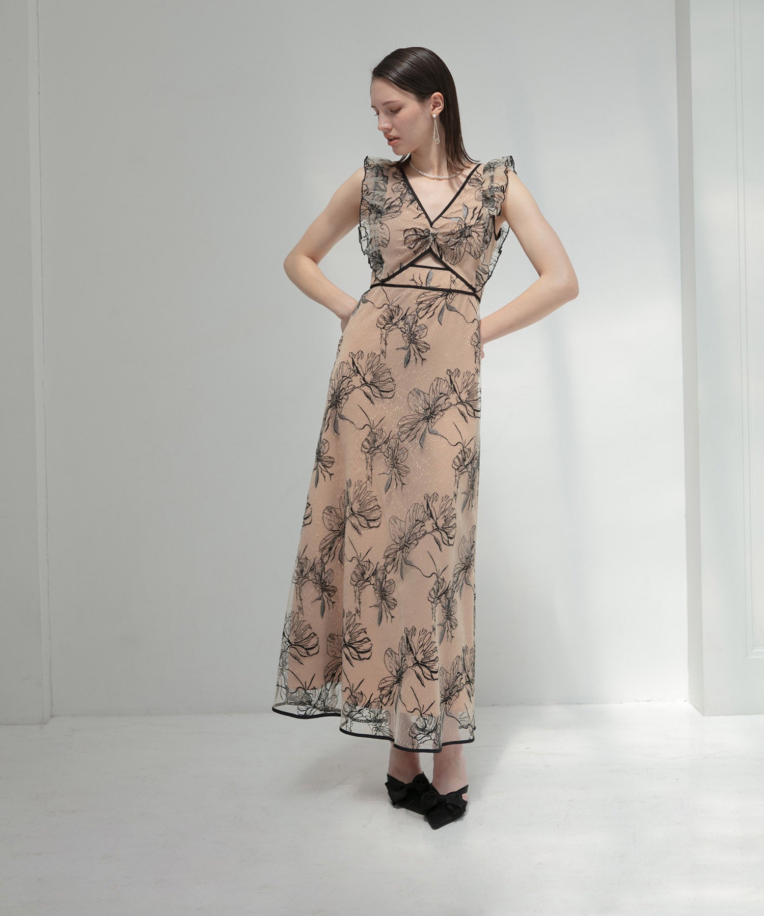 【LEJA LUXE】Flower sheer lace A-line dress