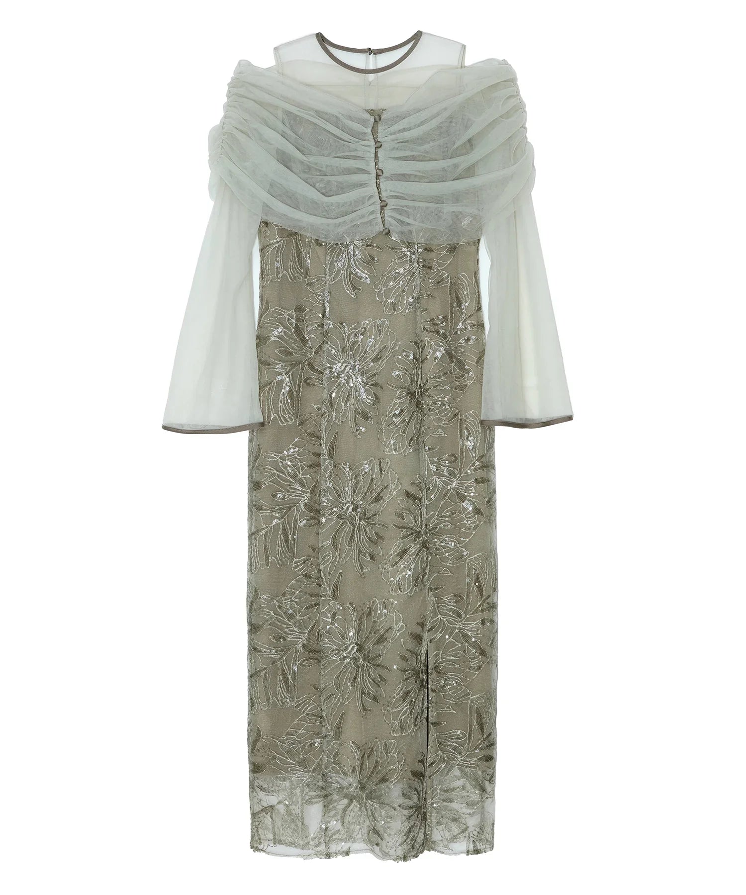 【当日発送】チュールオフショルダー花柄Iラインワンピースドレス