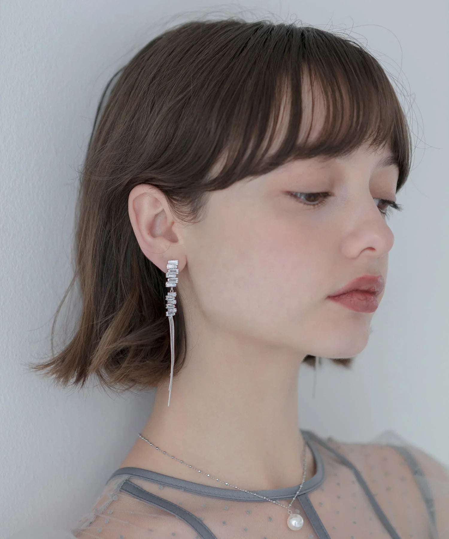 【当日発送】ビジューロングチェーンピアス