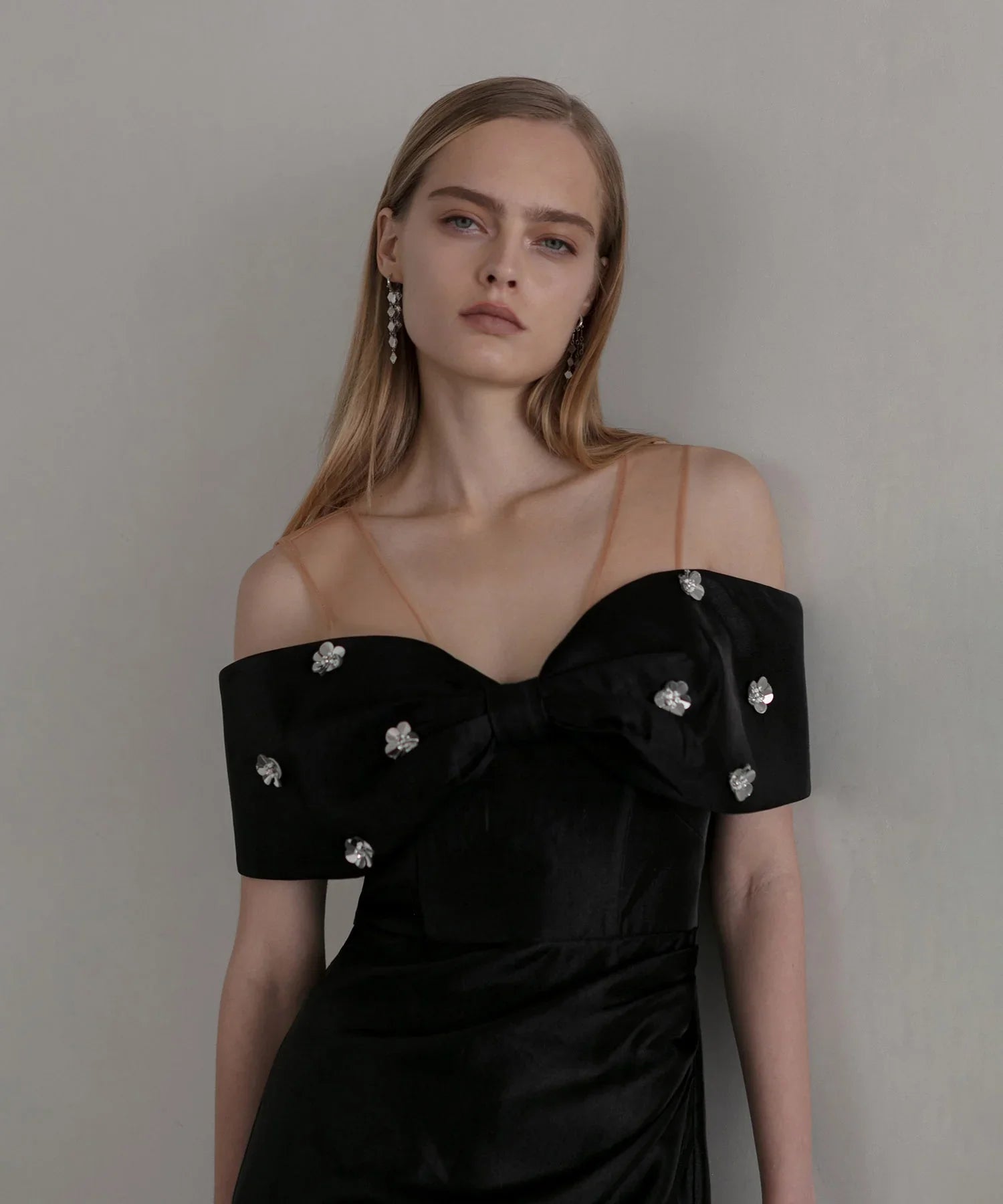 【LEJA LUXE】2WAYフラワーオフショルダースリットドレス