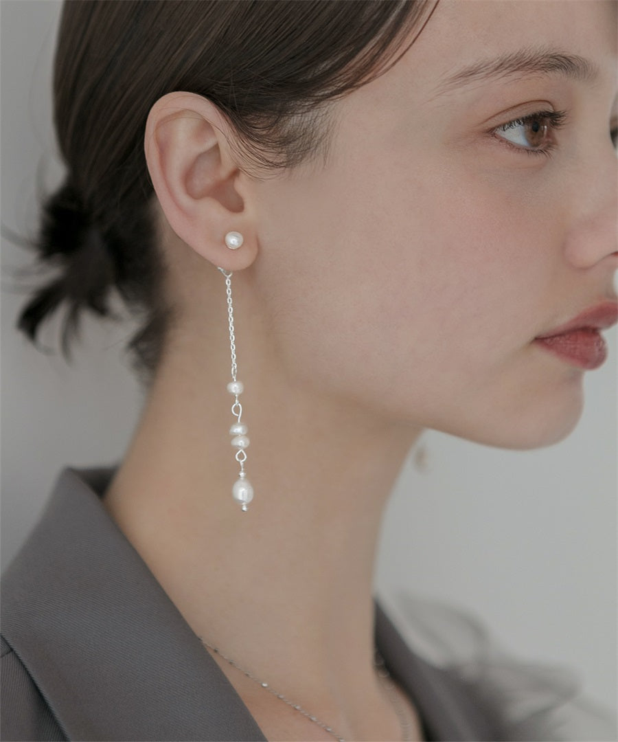 【当日発送】ナチュラルパールチェーンロングピアス