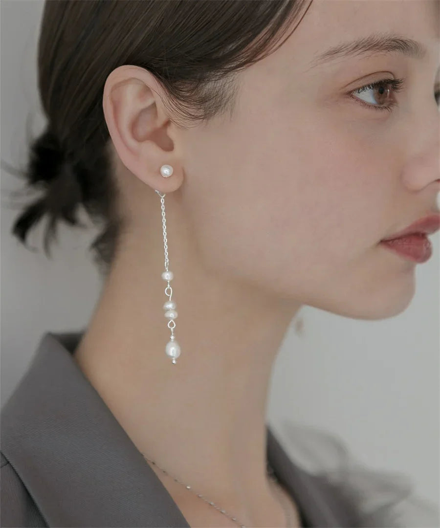 【当日発送】ナチュラルパールチェーンロングピアス